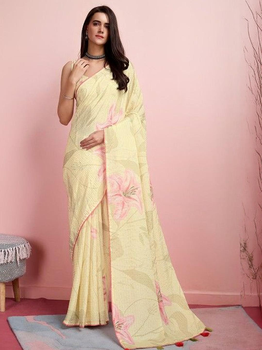KARAGIRI Floral Printed Party Wear Saree with Blouse Piece