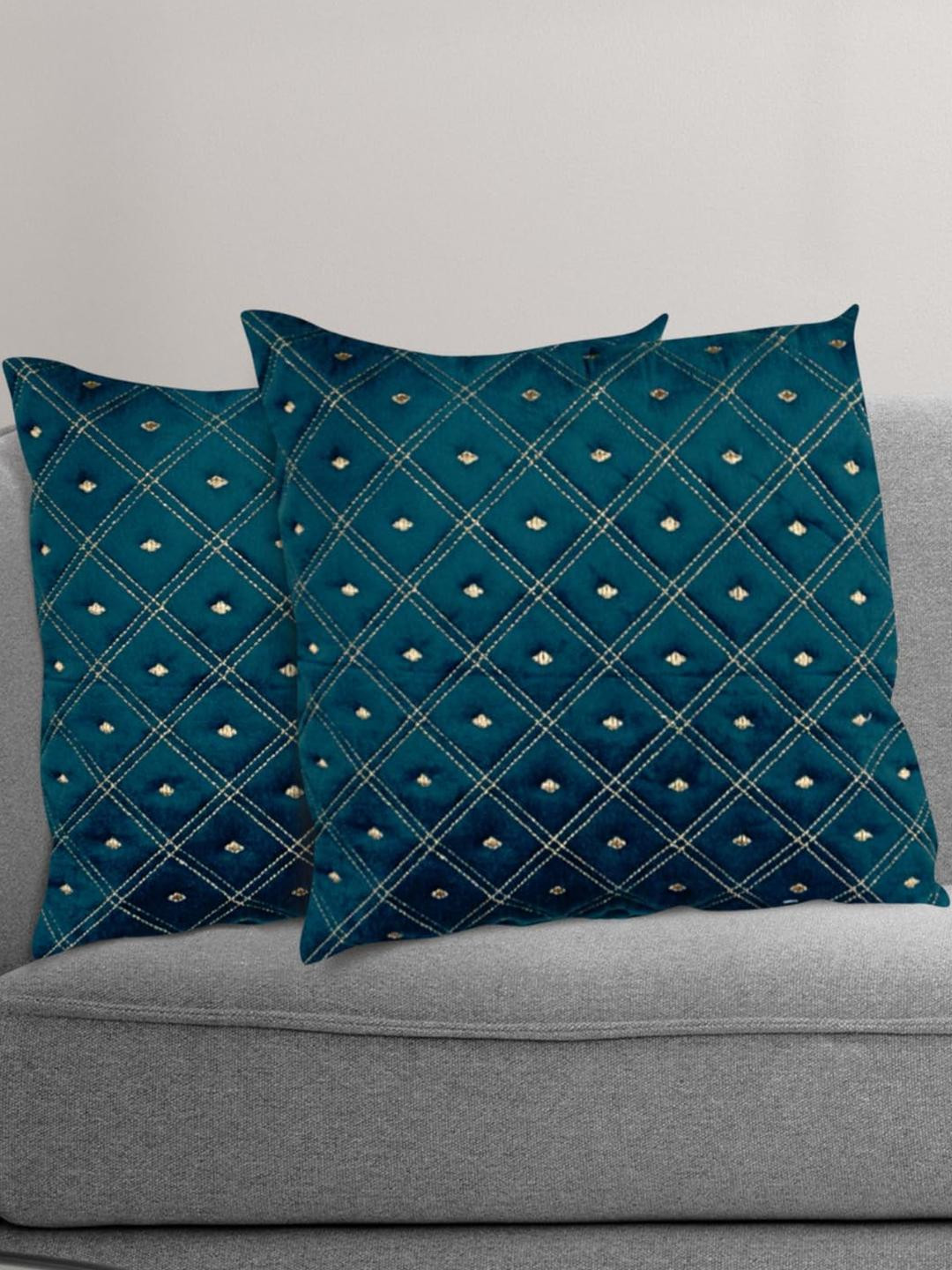 Sun Rise Set of 5 Navy Blue Geometric Pattern Square Cushion Covers