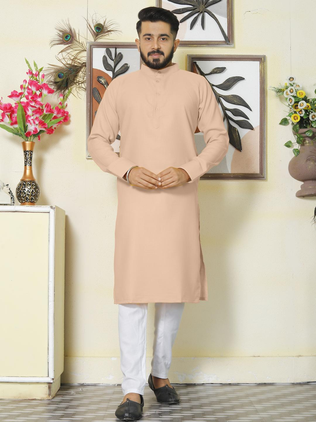 Archittam Men Beige Cotton Wool Kurtas