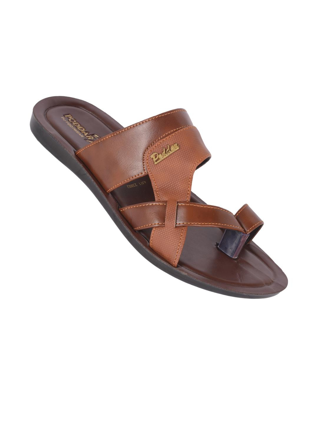 Poddar Men Tan Toe-Ring Flats With Dual Strap