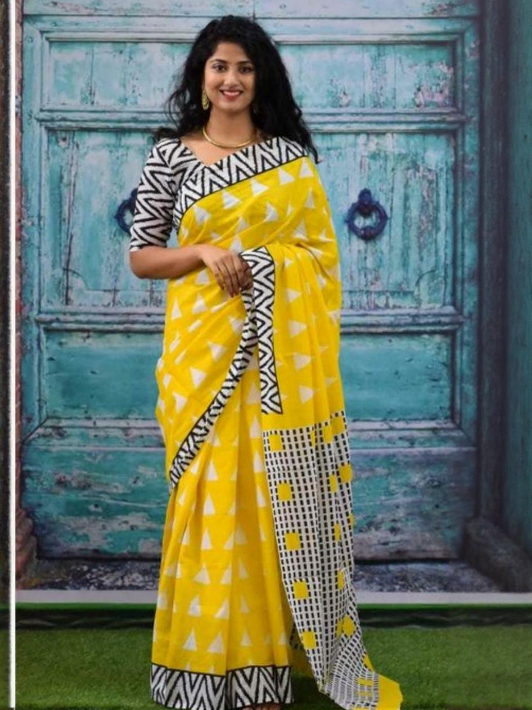 Pinkcity Trade World Yellow Pure Cotton Ikat Sarees