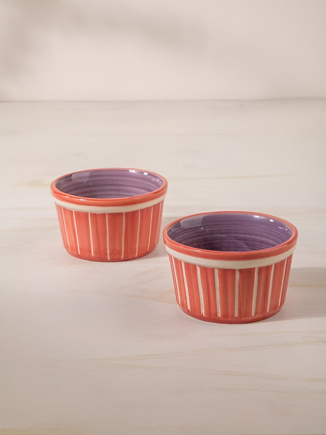 FREEDOM TREE Set Of 2 Orange-Colored Textured Ceramic Ramekin Bakeware Set