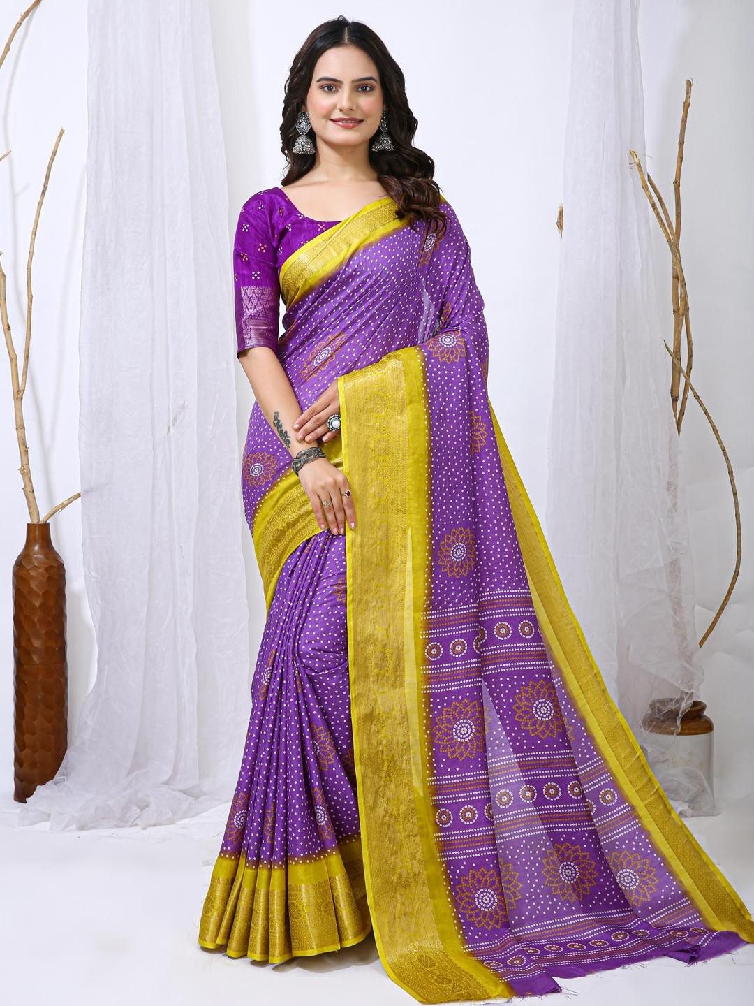 all about you Bandhani Printed Zari Bandhani Saree with Bloue Piece
