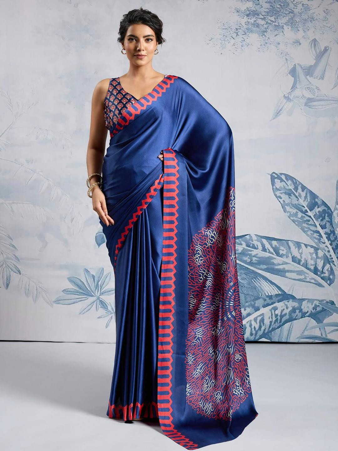all about you Satin Block Print Saree