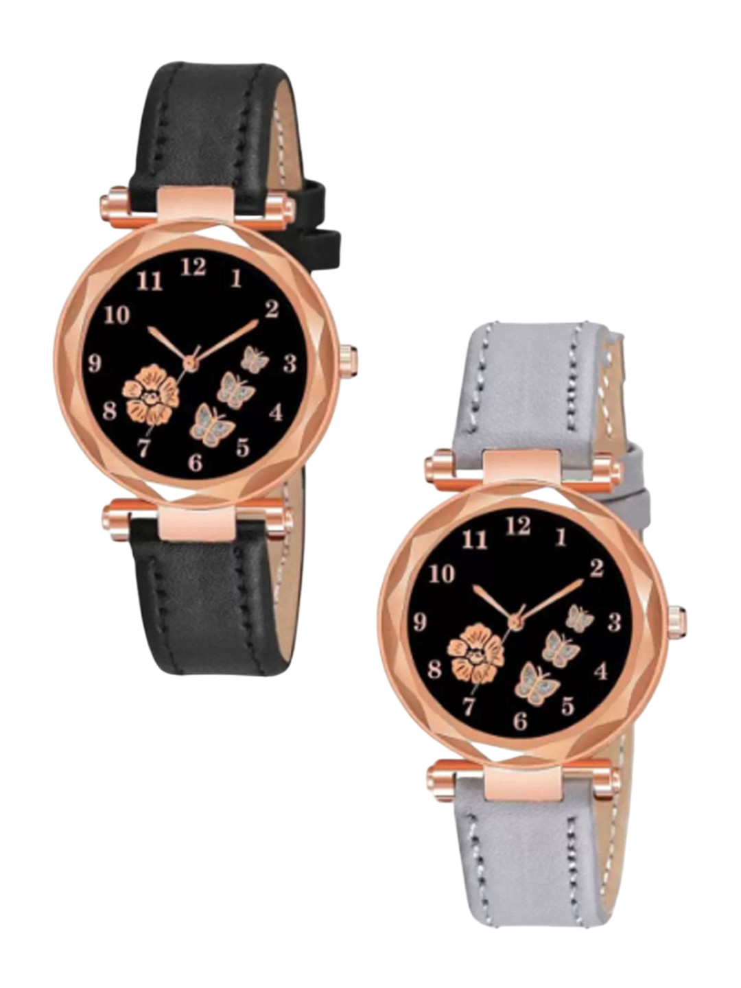 Miss Perfect Women Set of 2 Round Dial & Leather Textured Straps Analogue Watch HJ458