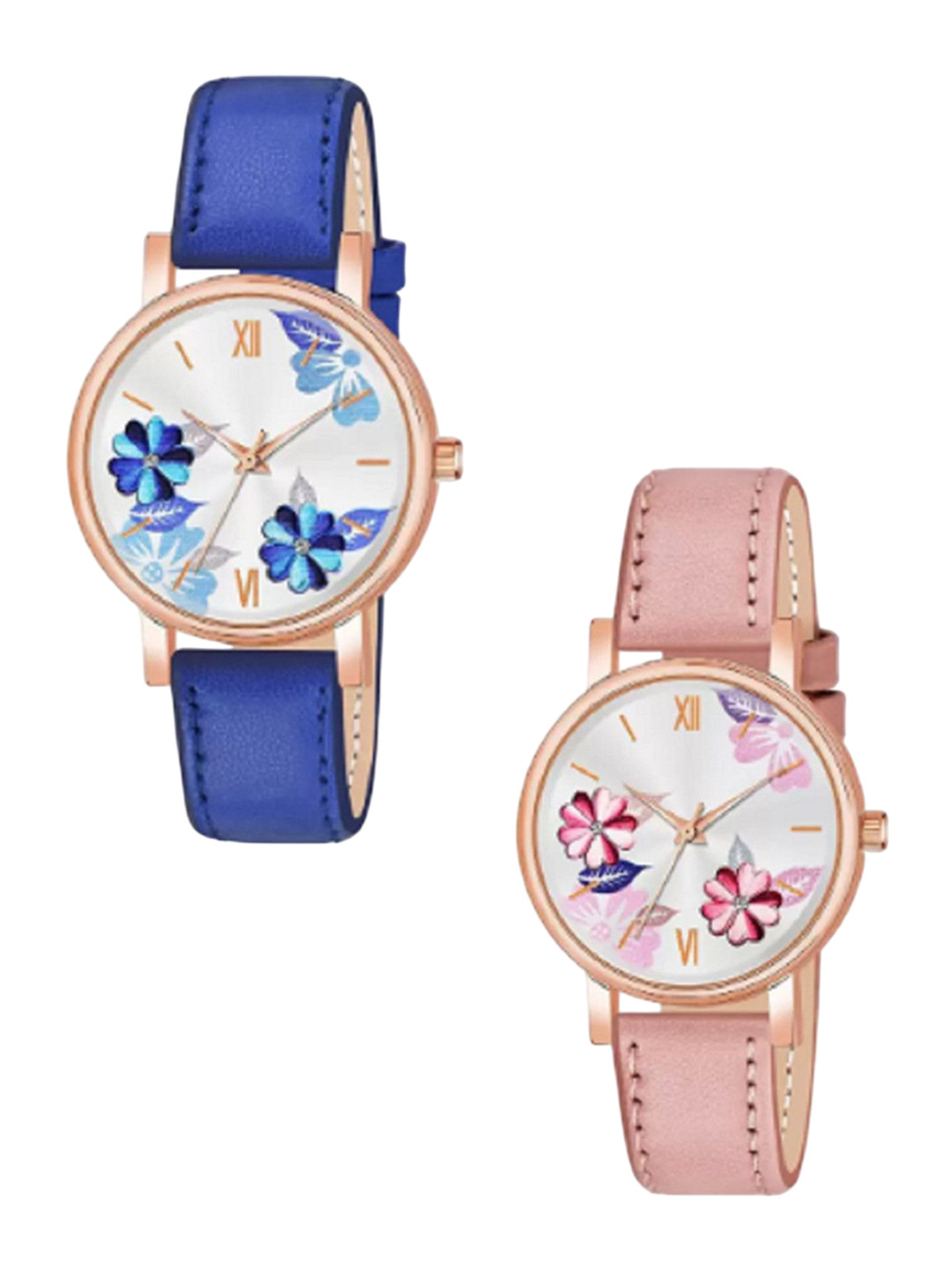 Miss Perfect Women Pack Od 2 Printed Dial & Leather Straps Analogue Watch LJ477