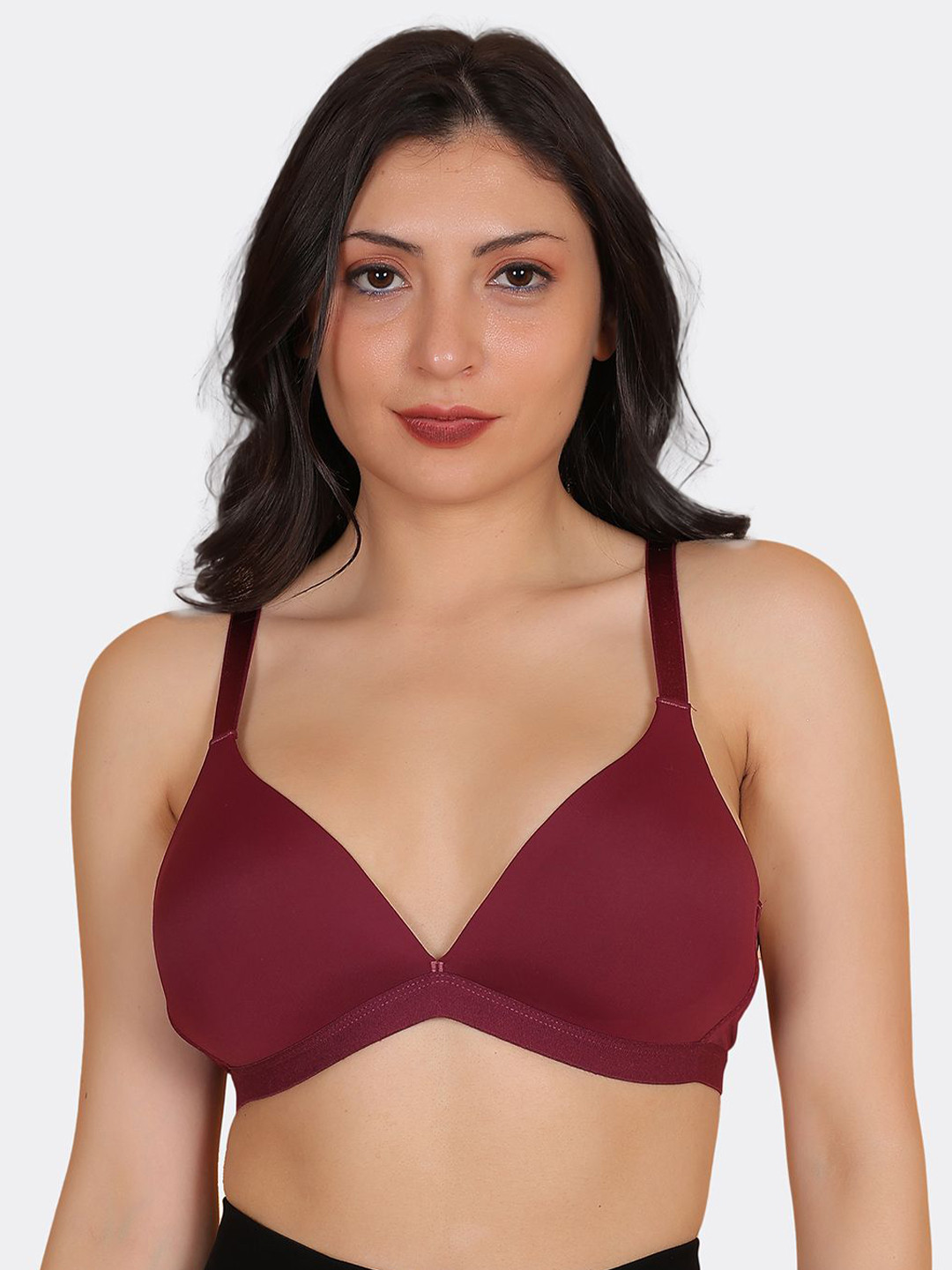 ZYLUM FASHION Medium Coverage Lightly Padded Seamless Non-Wired Cotton Plunge Bra