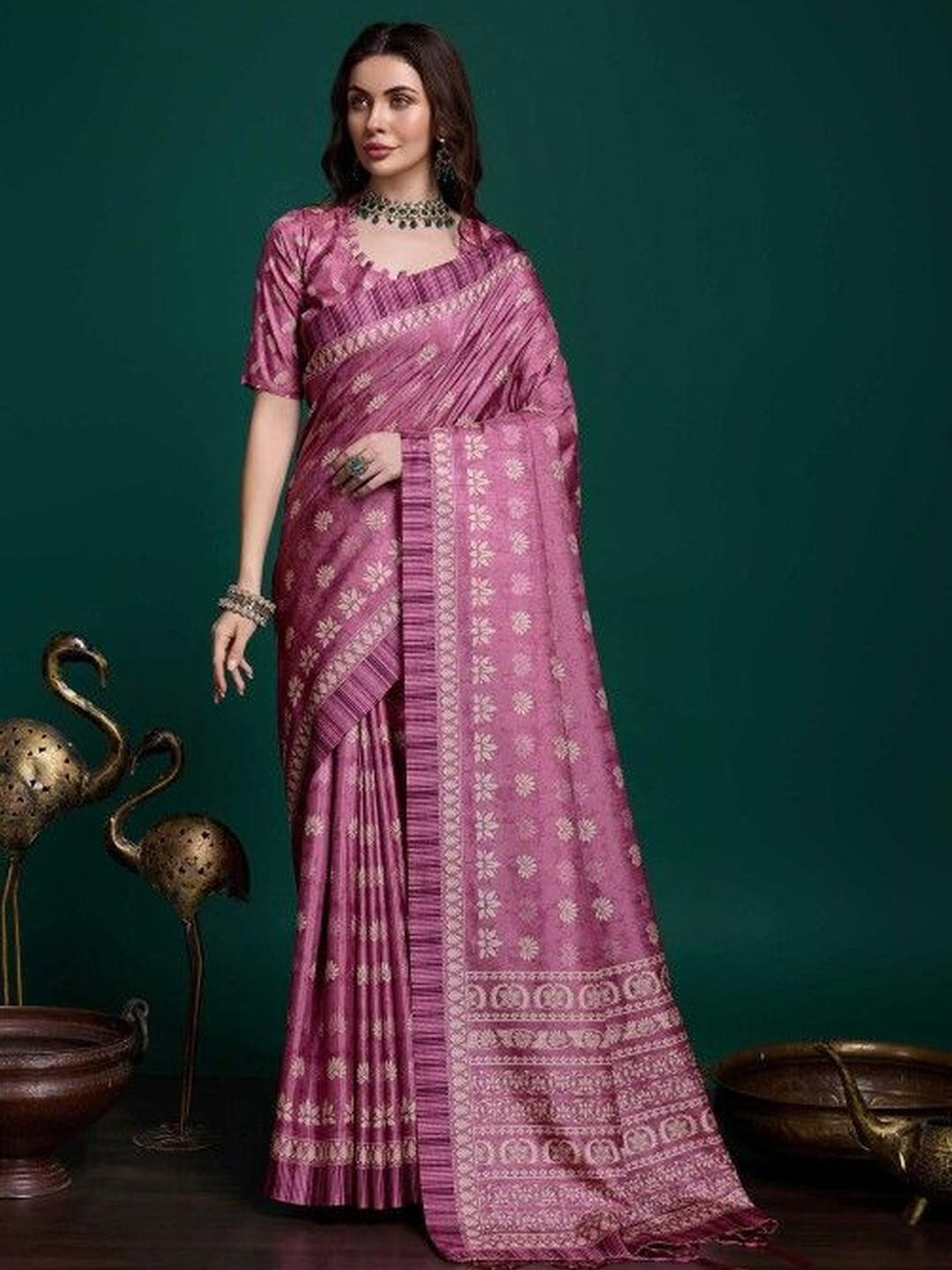 KARAGIRI Pink Sambalpuri Silk Saree With Blouse Piece