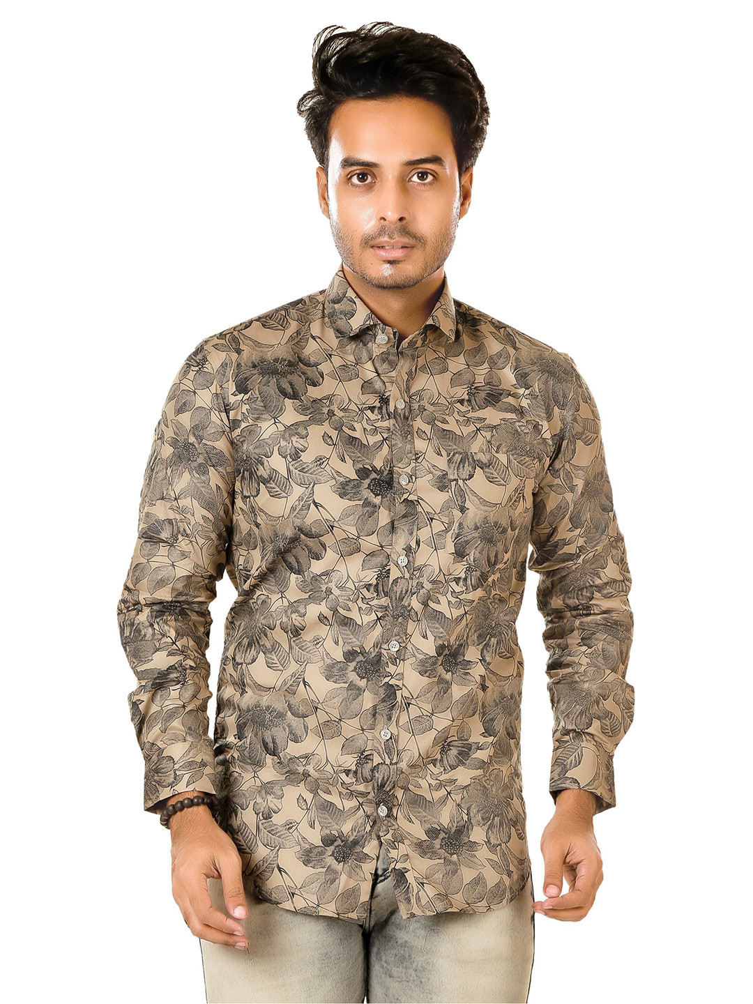 LUXURY BY LAMIS Men Standard Slim Fit Floral Printed Spread Collar Cotton Casual Shirt