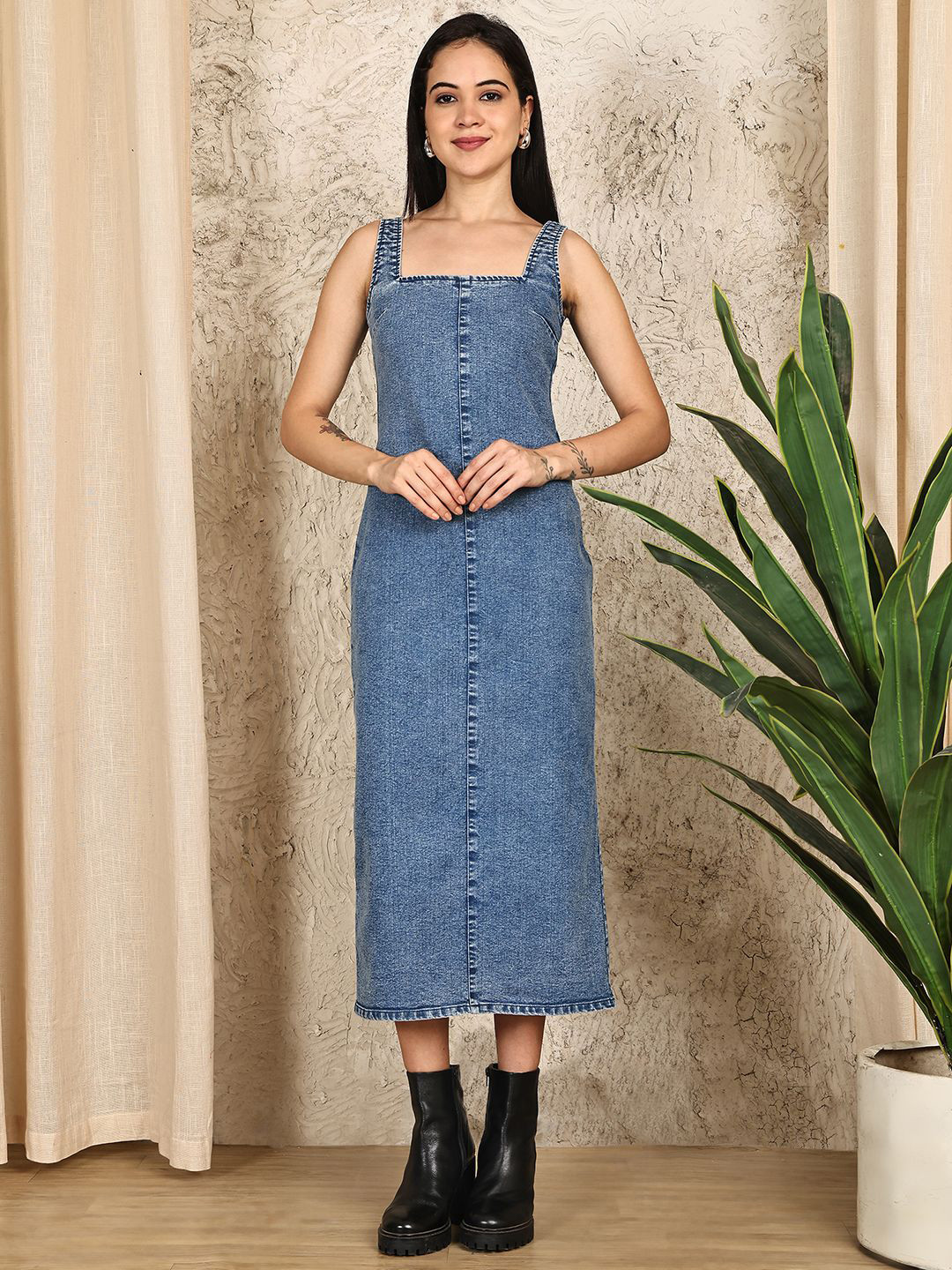 PUELLA Women Sleeveless Denim Bodycon Midi Dress