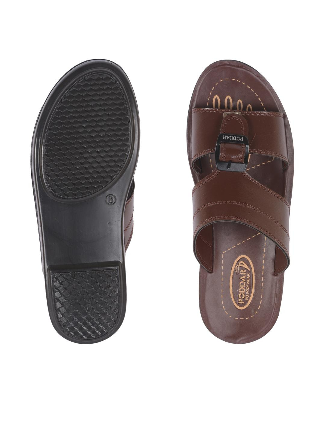 PODDAR MEN Brown Slip-On Comfort Slippers with Cushioned Sole