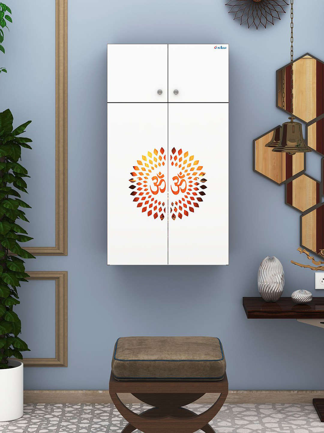 ANIKAA Unisex Omya Brown Wooden Home Temple With LED Light