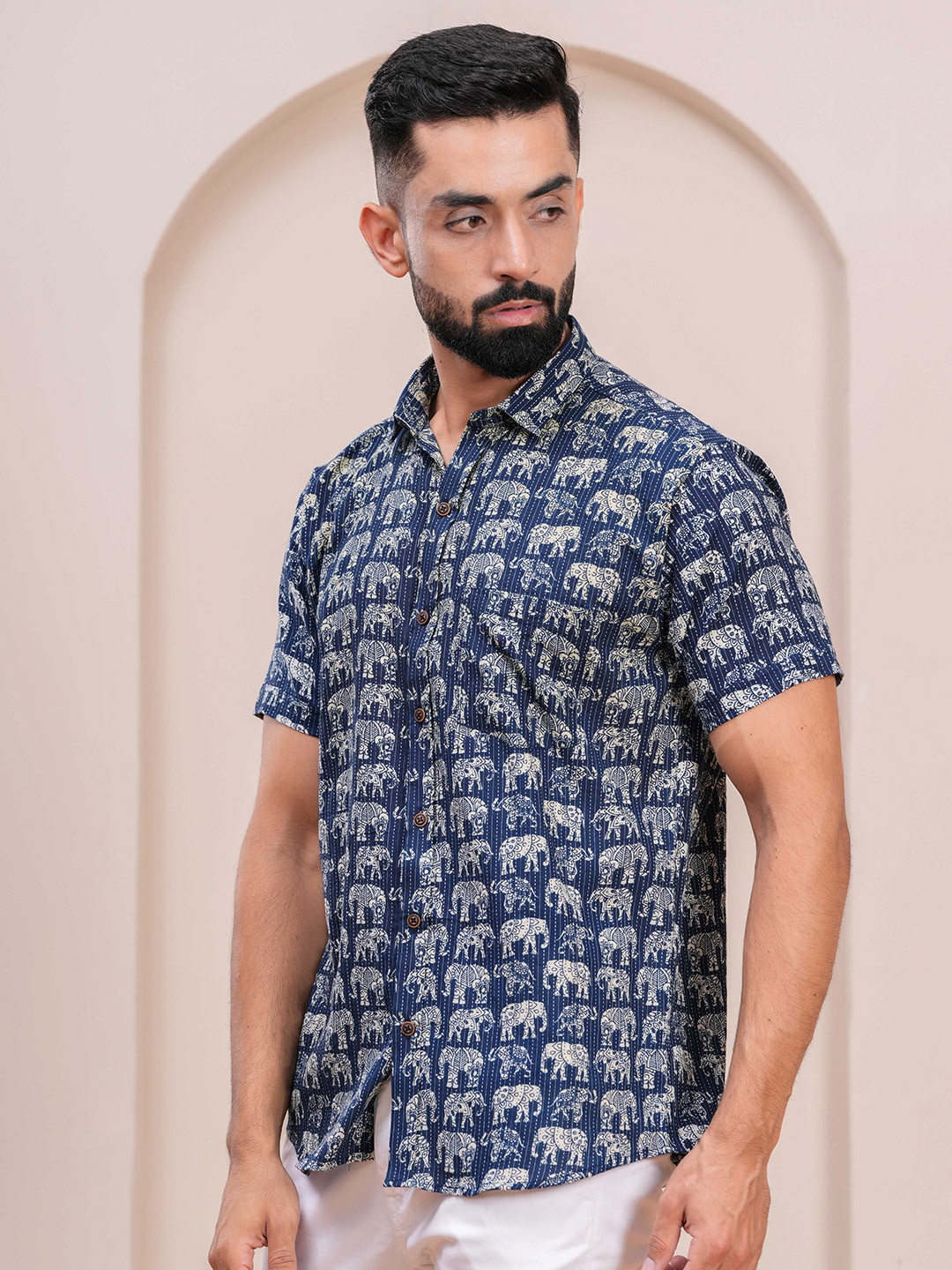JAHIDA COMFORT WITH STYLE Comfort Printed Short Sleeves Cotton Shirt