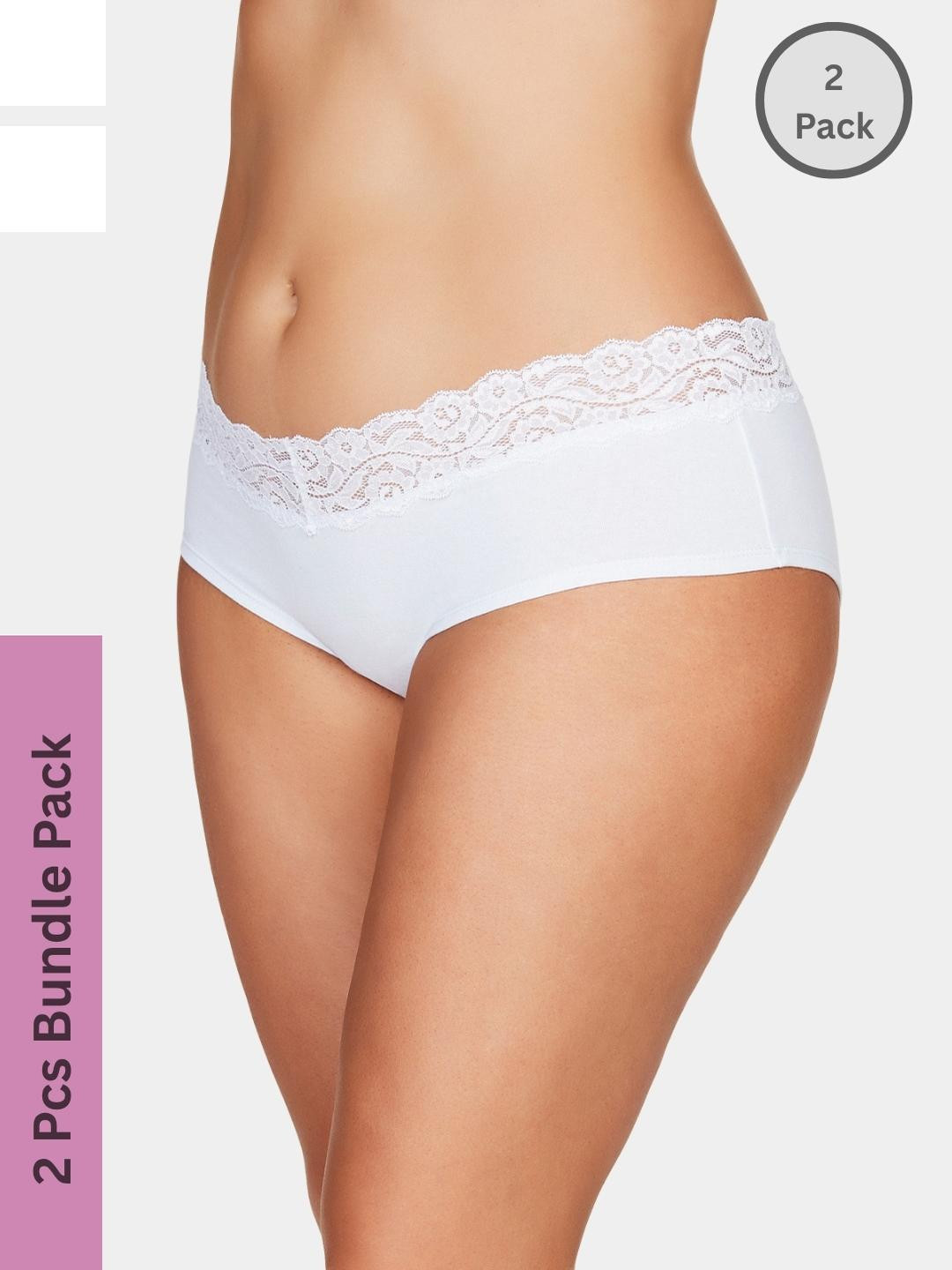 LoveAasan Women Pack of 2 White Boyshorts Lace Panty