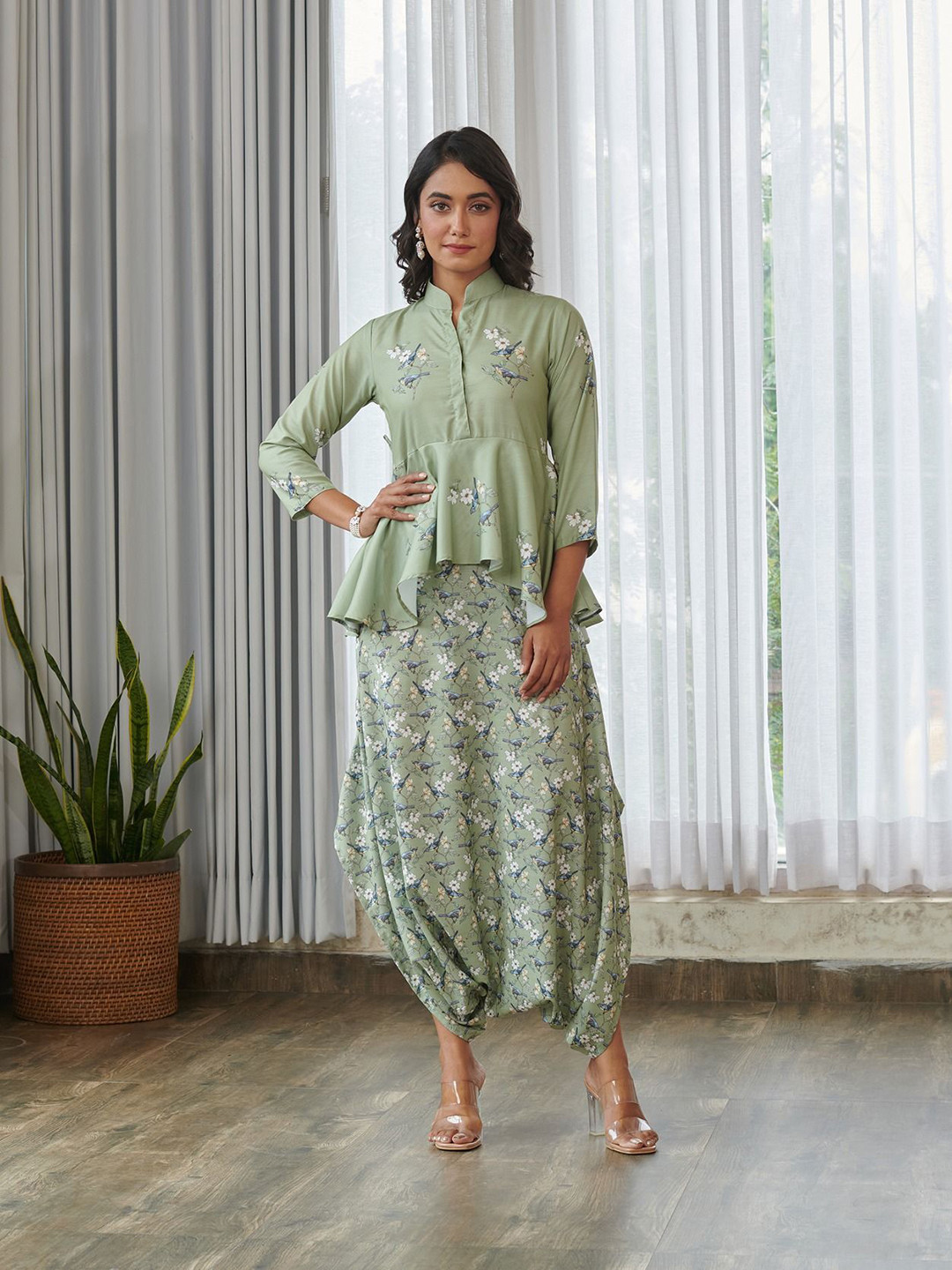 Pasha Tulsi Green Peplum Dhoti Jumpsuit