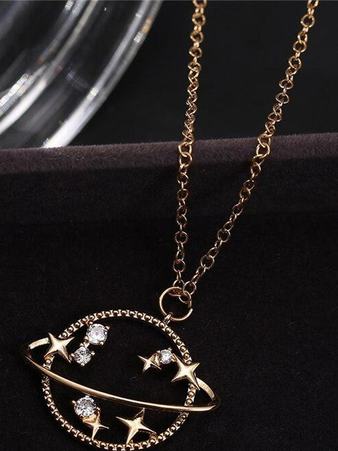 DressBerry Women Gold Plated Star Studded Earth Pendant With Chain