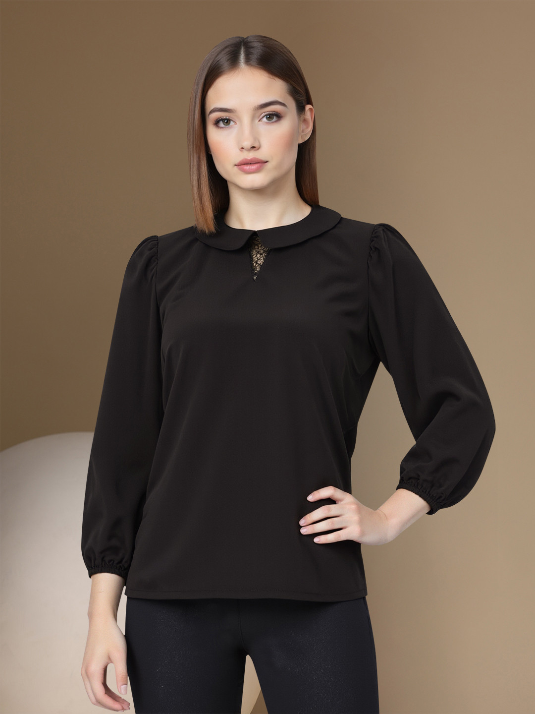 Chemistry Lace Inserts Detail Peter Pan Collar Top