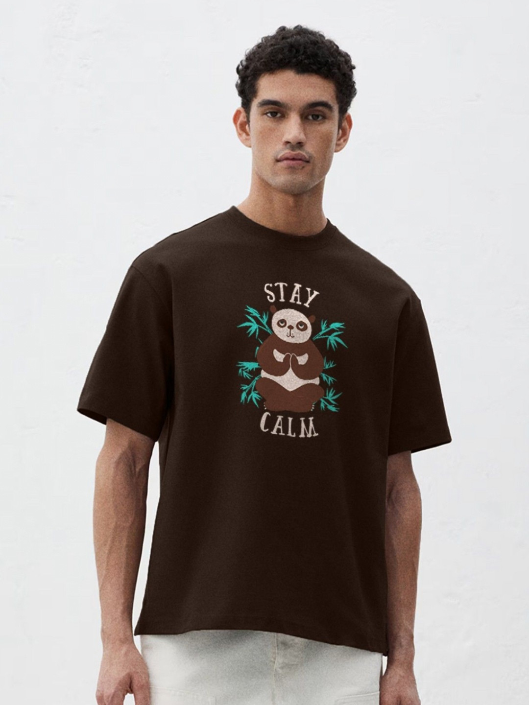 TOGS & TERRE Animal Graphic Printed Drop-Shoulder Sleeves Cotton Oversized T-shirt