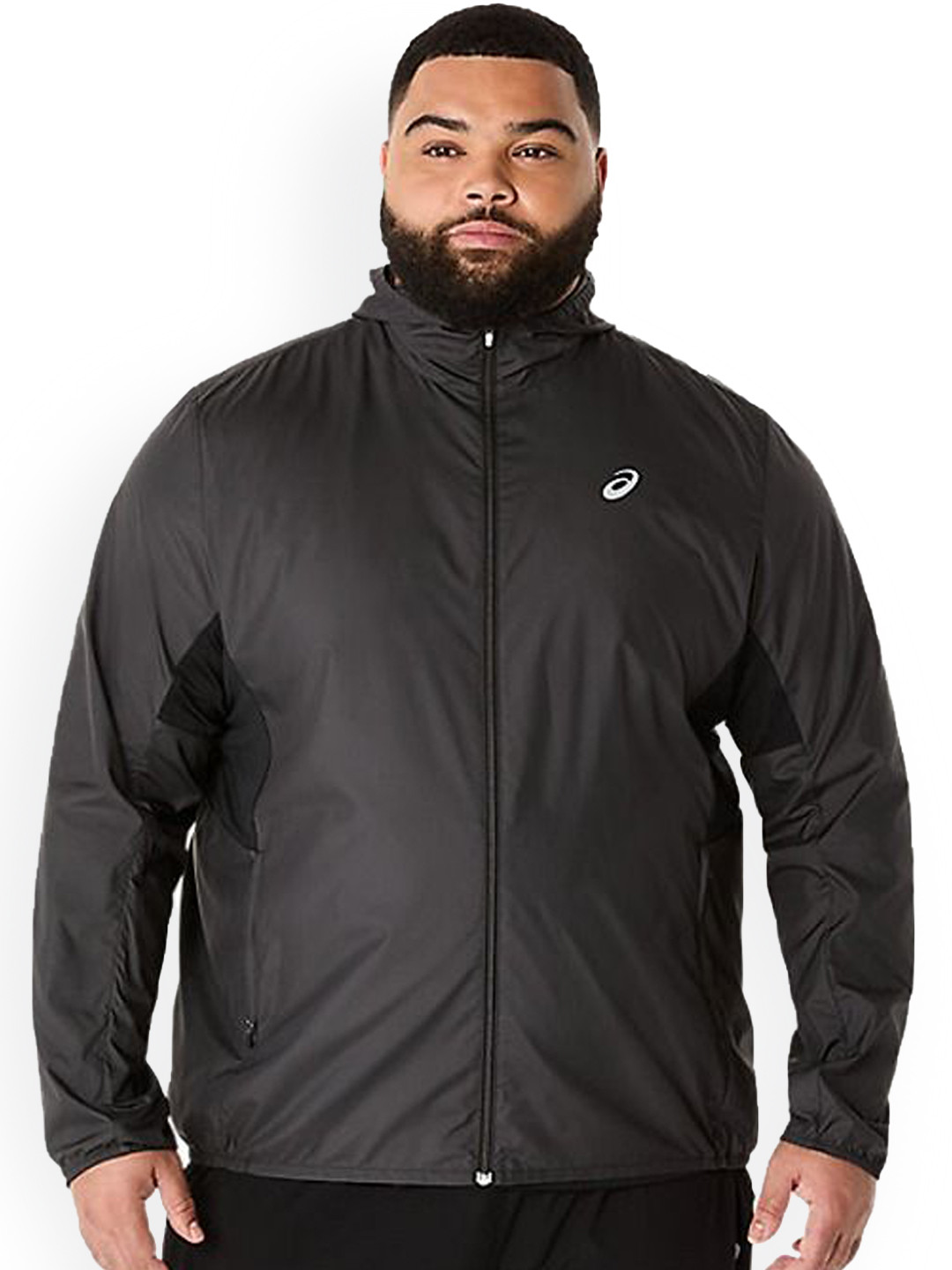 ASICS Men Plus Size Hooded Solid Lightweight Sporty Jacket