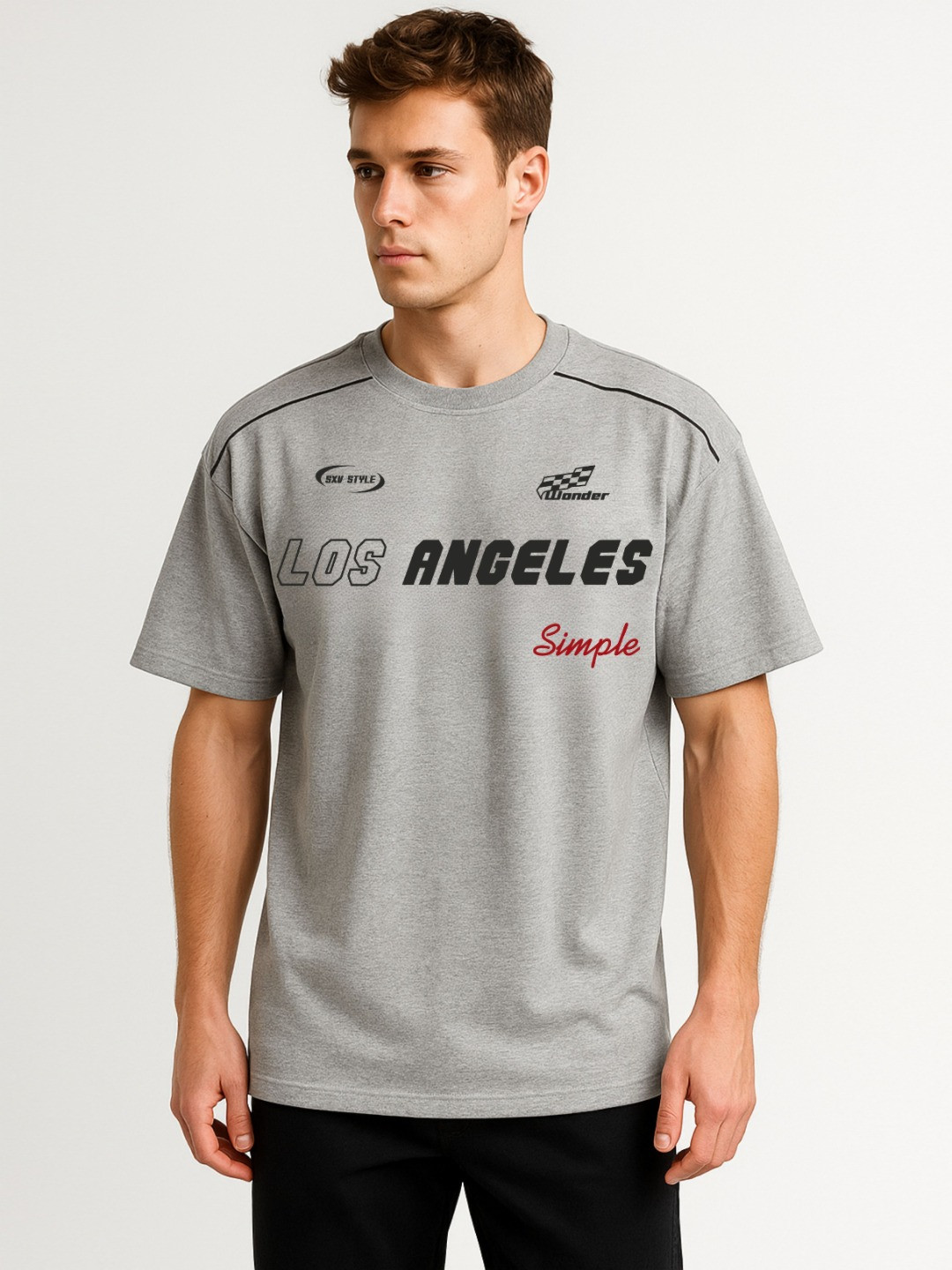 SXV STYLE Typography Printed Round Neck Oversized Cotton T-shirt