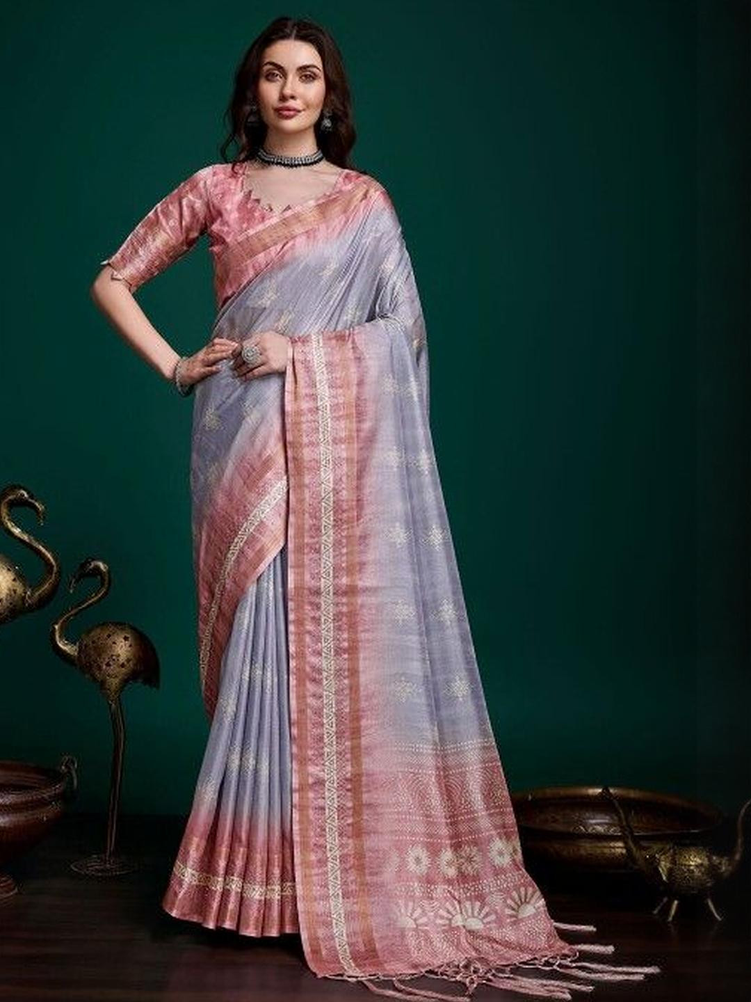 KARAGIRI Lavender Tussar Silk Saree With Blouse Piece