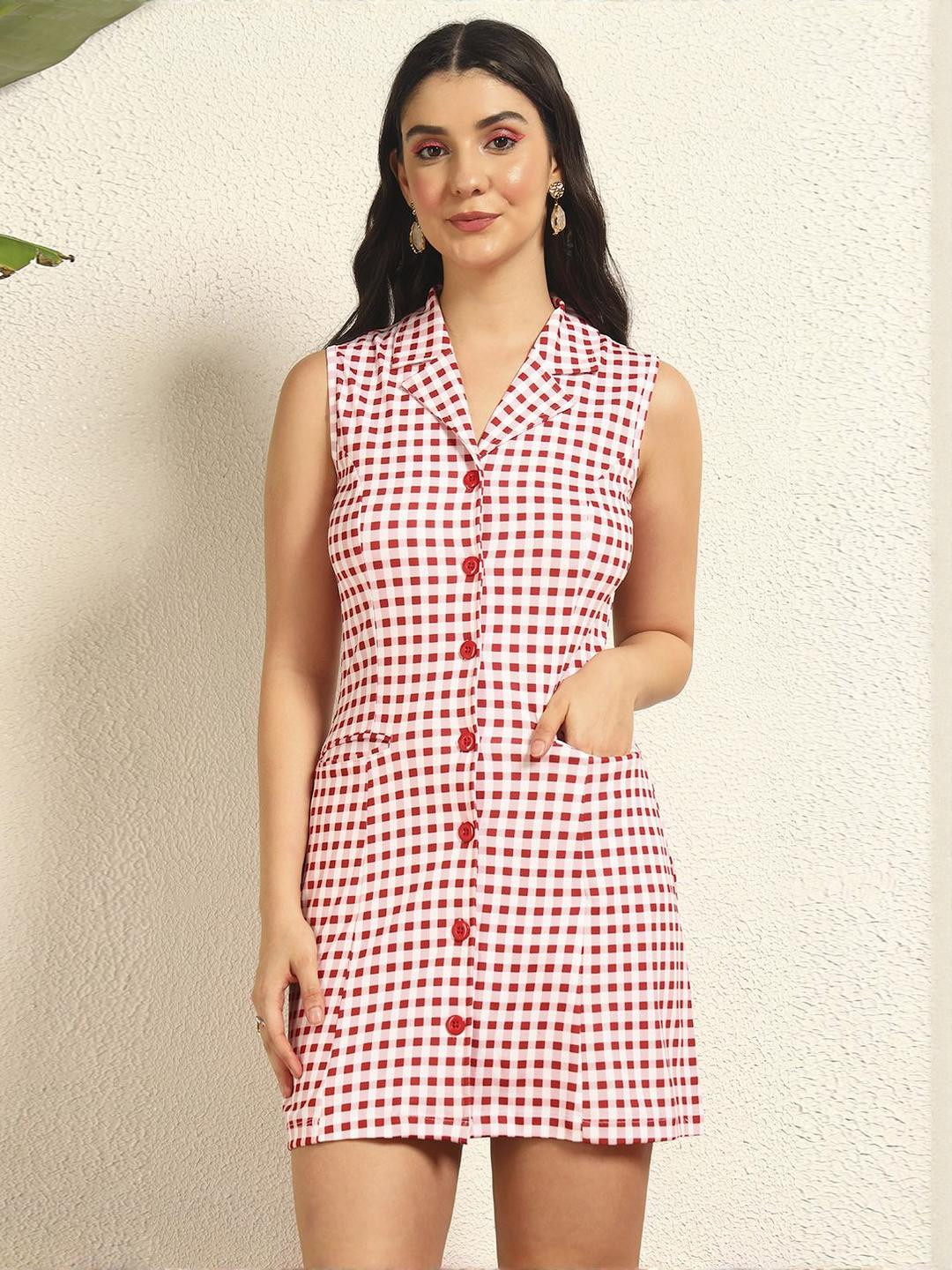 TANDUL Checked Sleeveless Shirt Dress