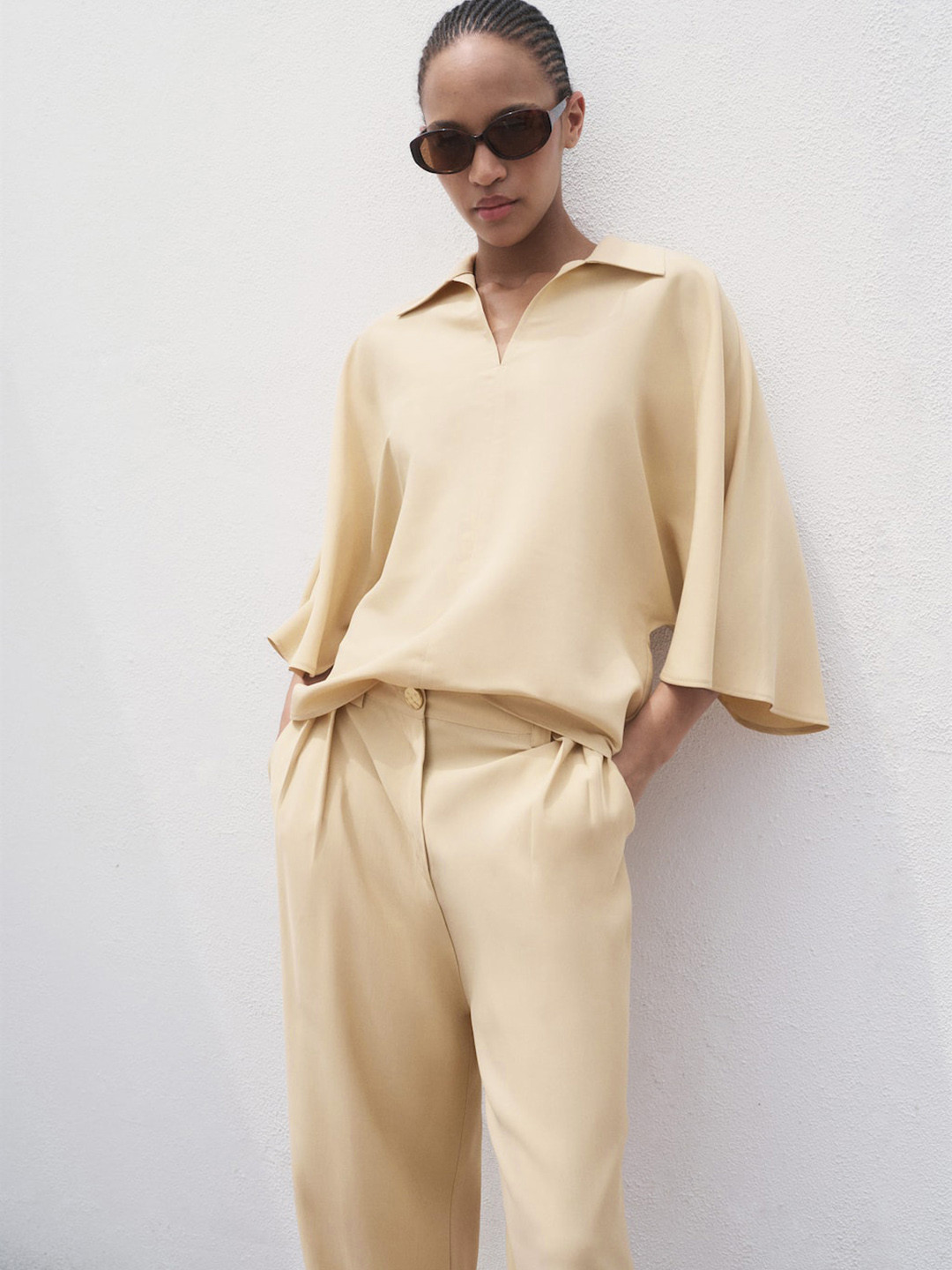 MANGO Flared Sleeve Oversized Shirt Style Top
