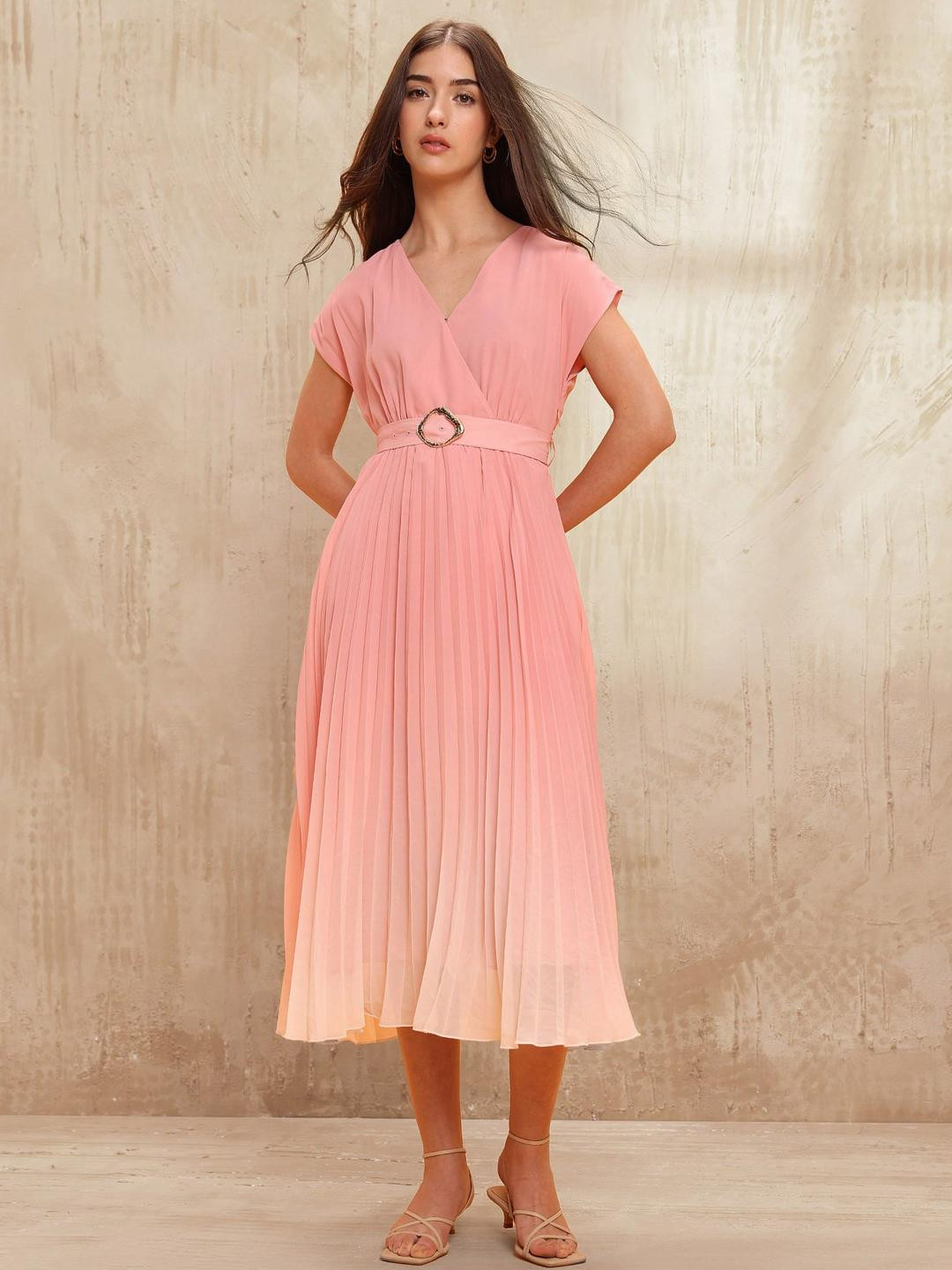 U.S. Polo Assn. Women Accordion Pleats Fit and Flare Midi Dress