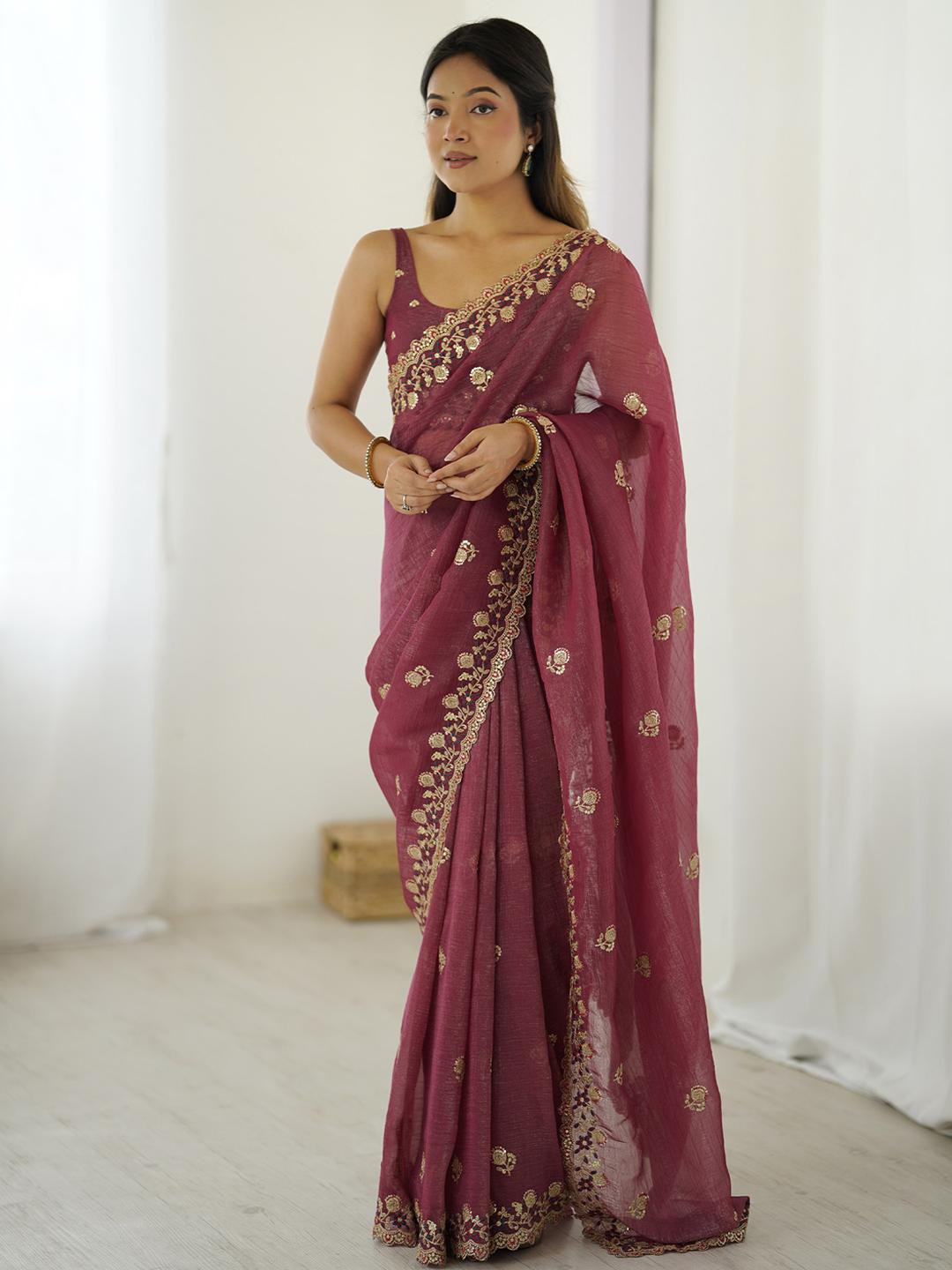 Anouk Mauve Embellished Tissue Sarees