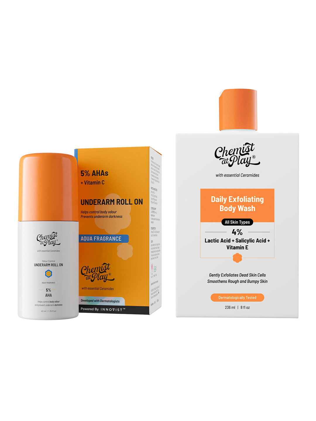 Chemist at Play Set of Underarm Roll On 40ml & Daily Exfoliating Body Wash 236ml