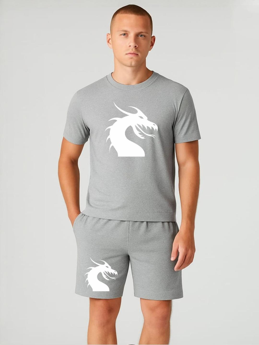 FABSTIEVE Men Dargon Printed Round Neck T-Shirt With Shorts Co-ords