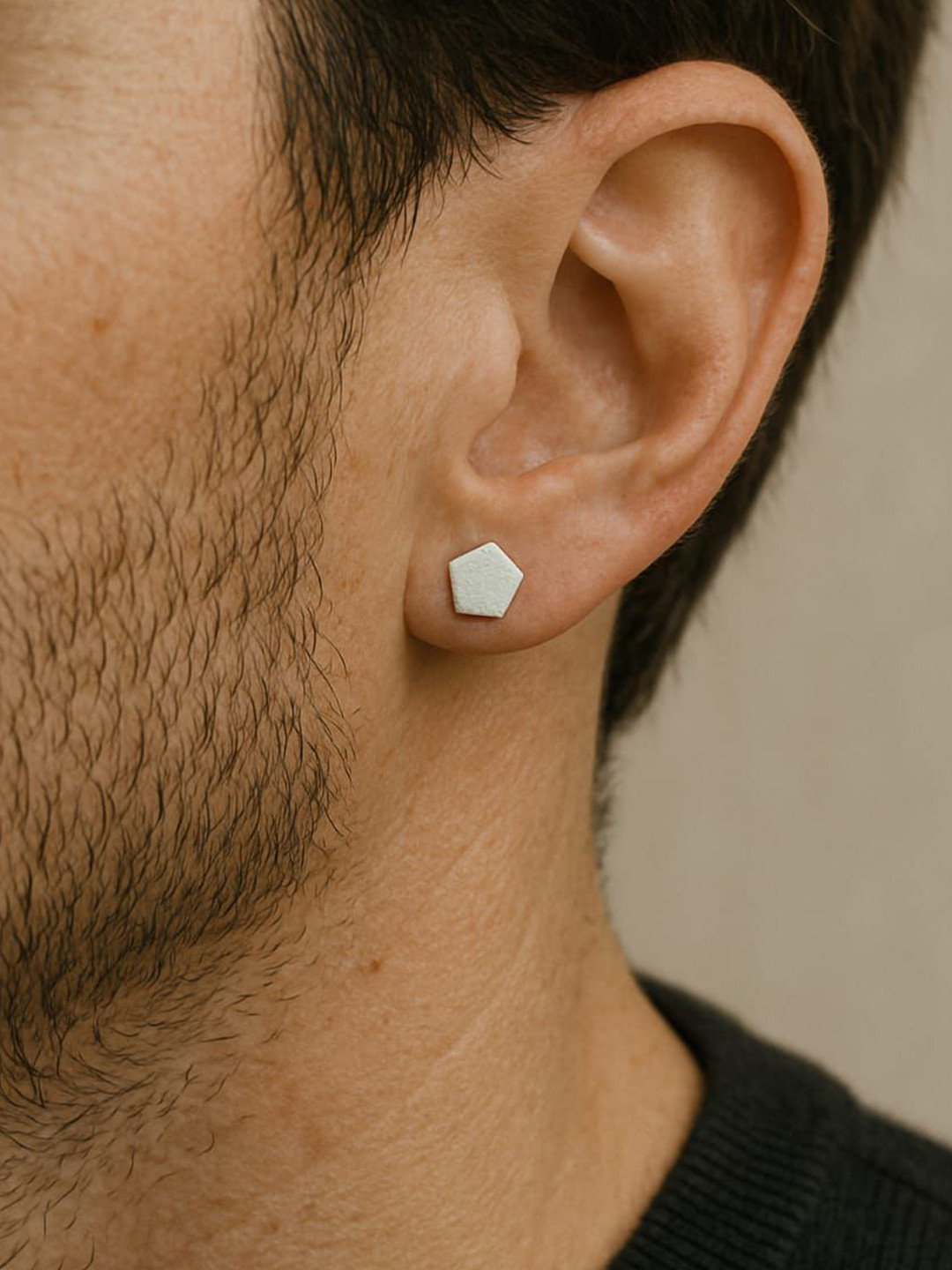 Goldnera Men 925 Sterling Silver Plated Pentagon Shaped Stud