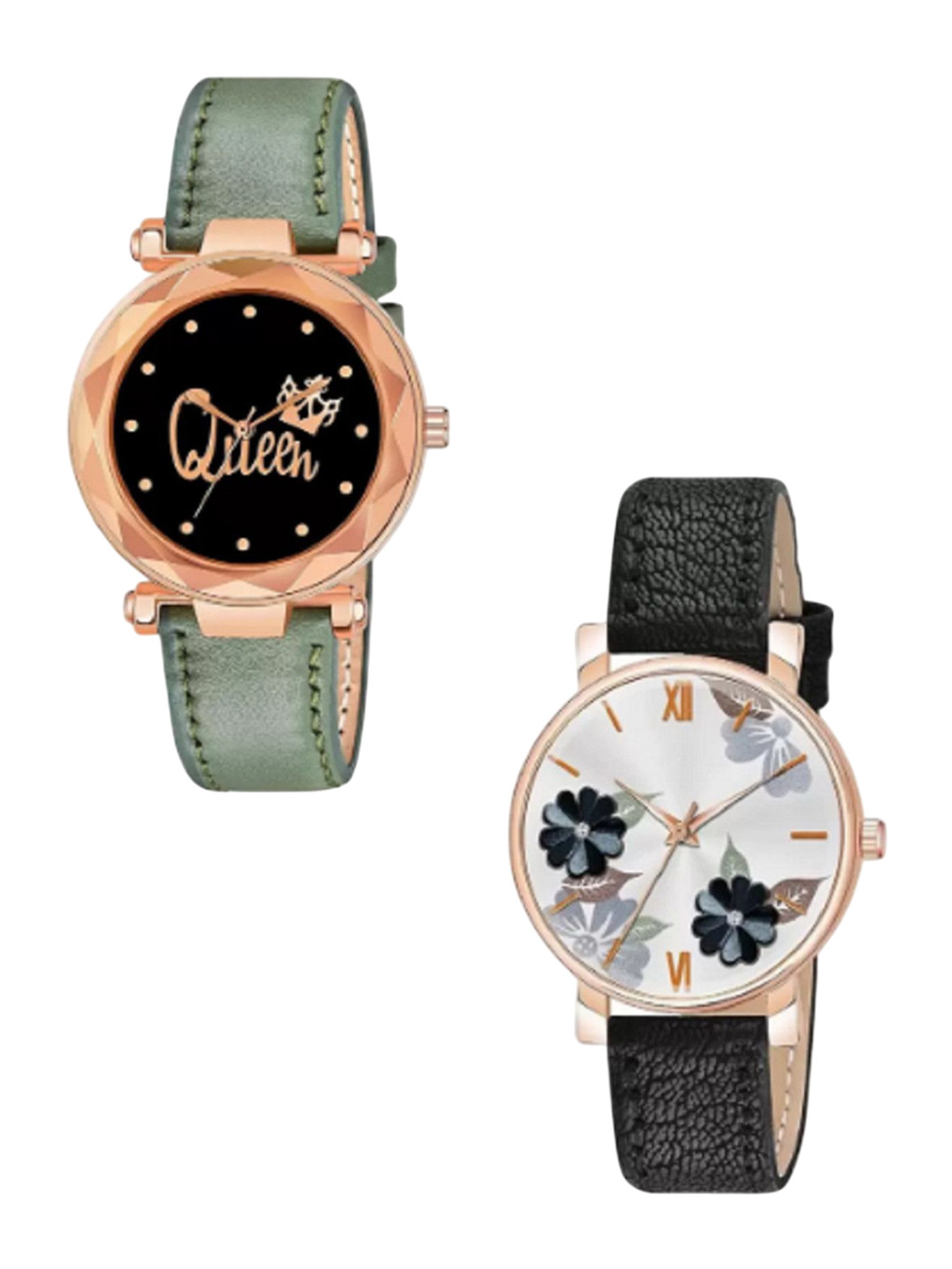 Miss Perfect Women Set of 2 Leather Straps Analogue Watches LJ225