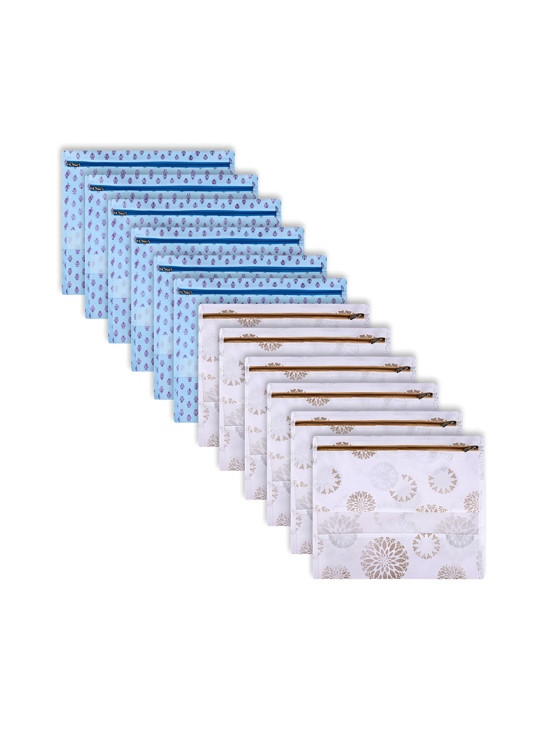 Aura Blue & White 12 Pieces Printed Single Saree Bags Organisers