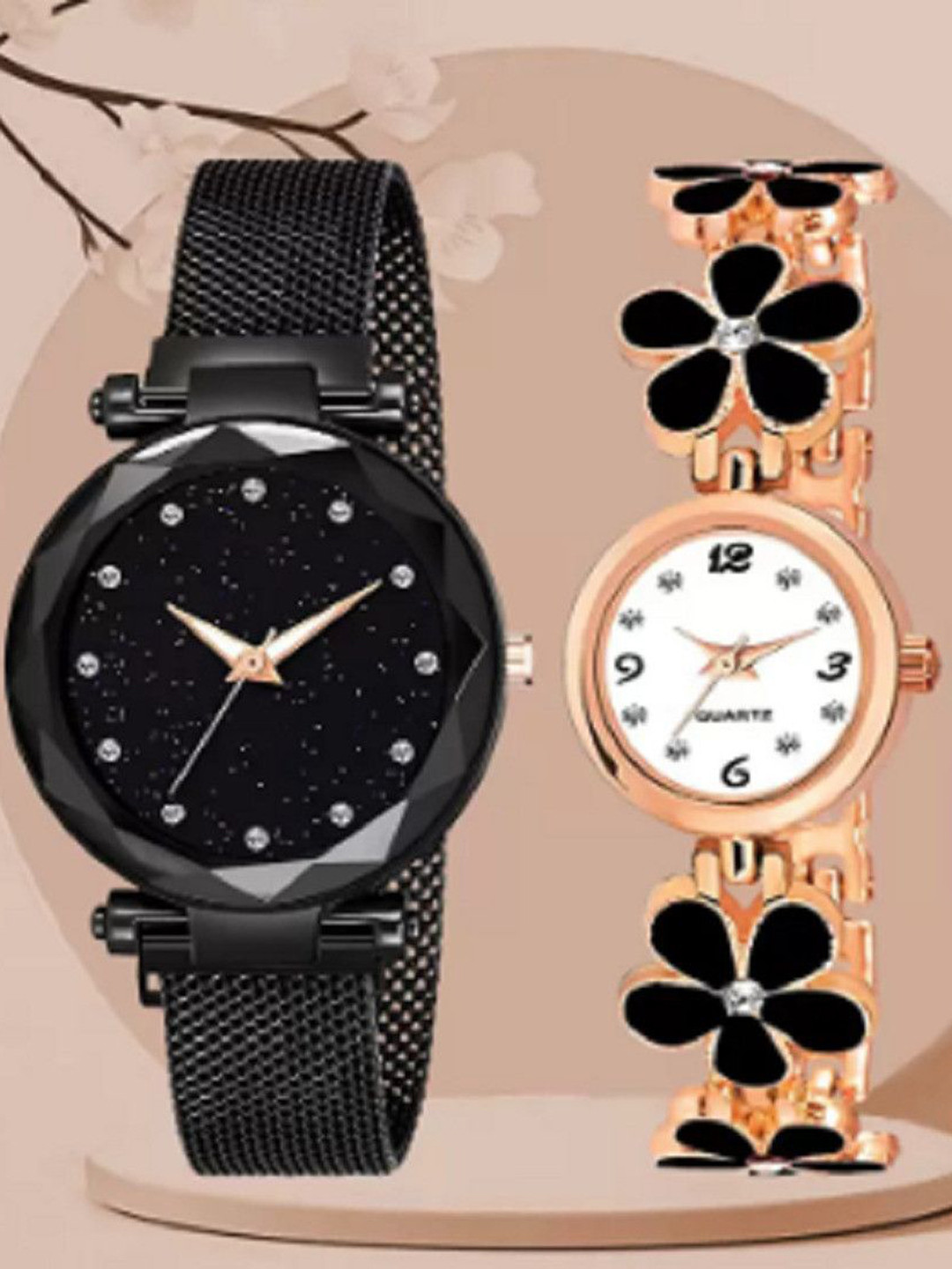 Miss Perfect Women Pak Of 2 Embellished Dial & Bracelet Style Straps Analogue Watch LJ358