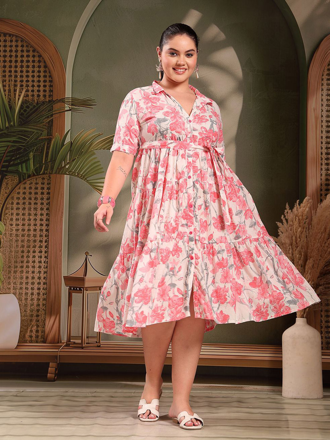 Little More By Stylum Floral Print Shirt Collar Shirt Dress