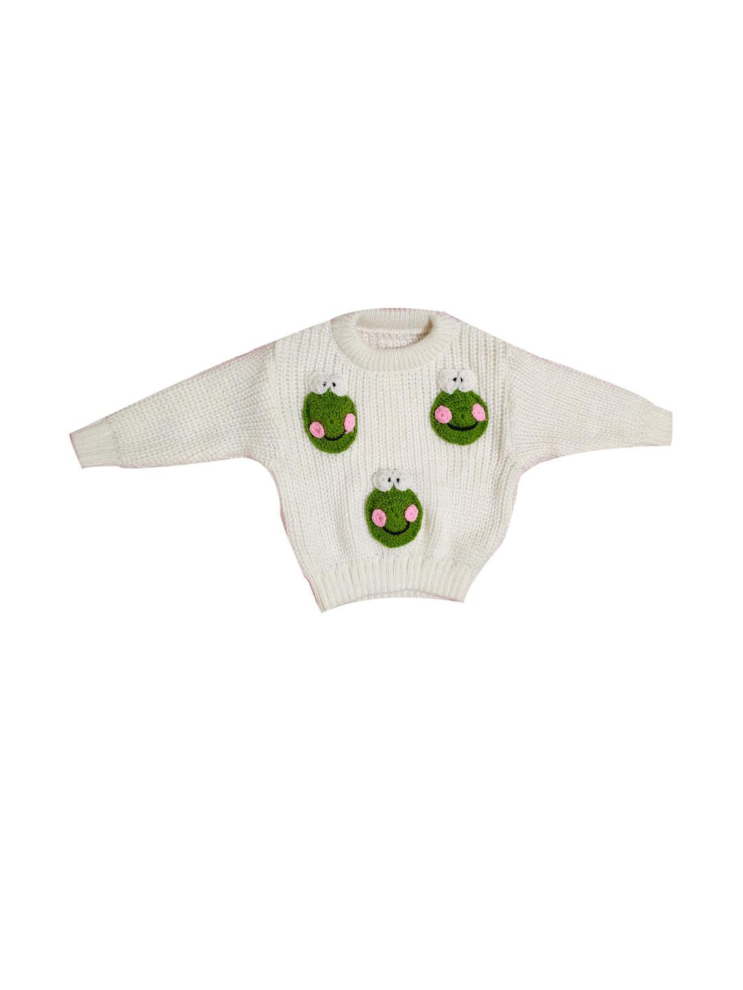Cute Collection Unisex Kids Striped Woollen Pullover with Embroidered Detail