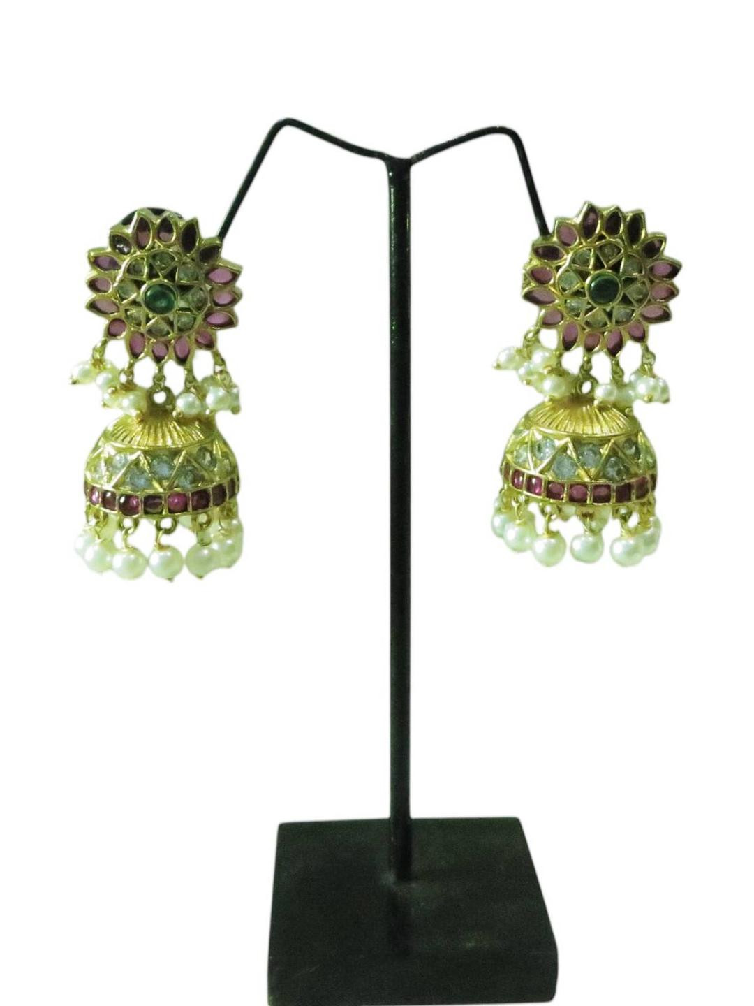 RNG Green and Gold-Toned Drop Earrings