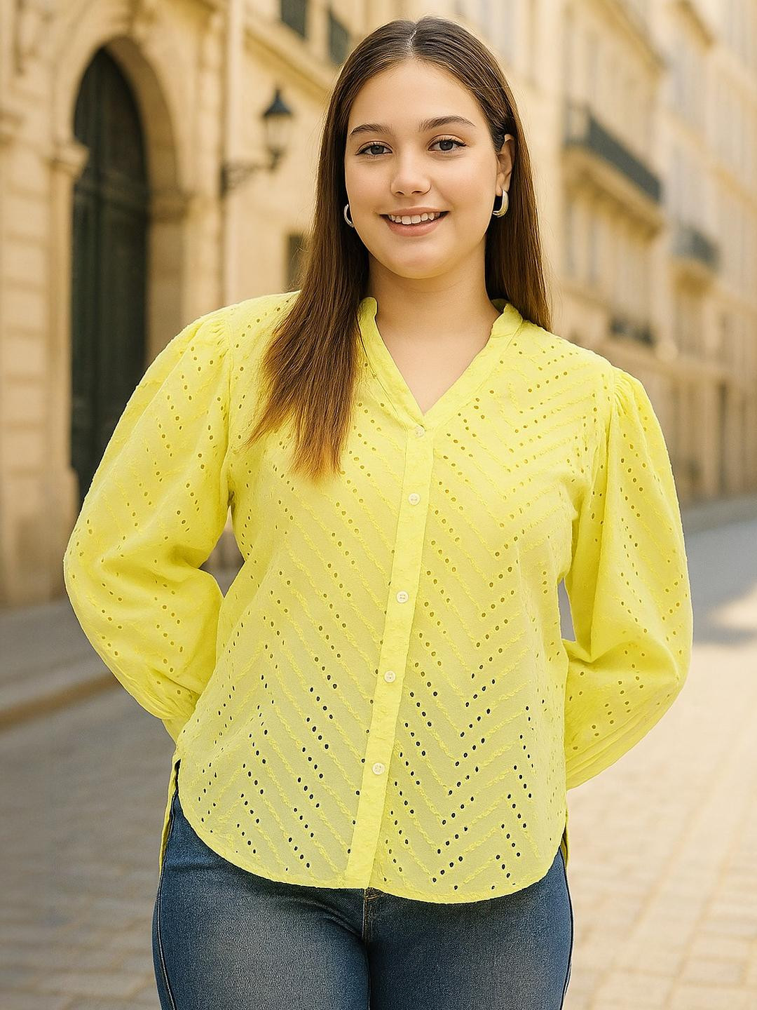 DressBerry Women Yellow Classic Casual Shirt