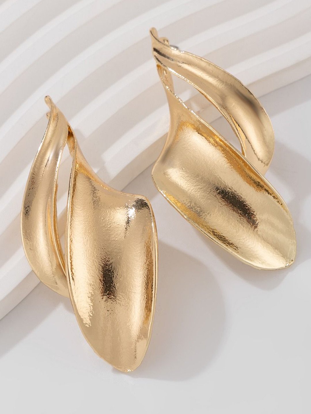 VIEN Stainless Steel 18K Gold-Plated Twisted Leaf Shaped Drop Earrings
