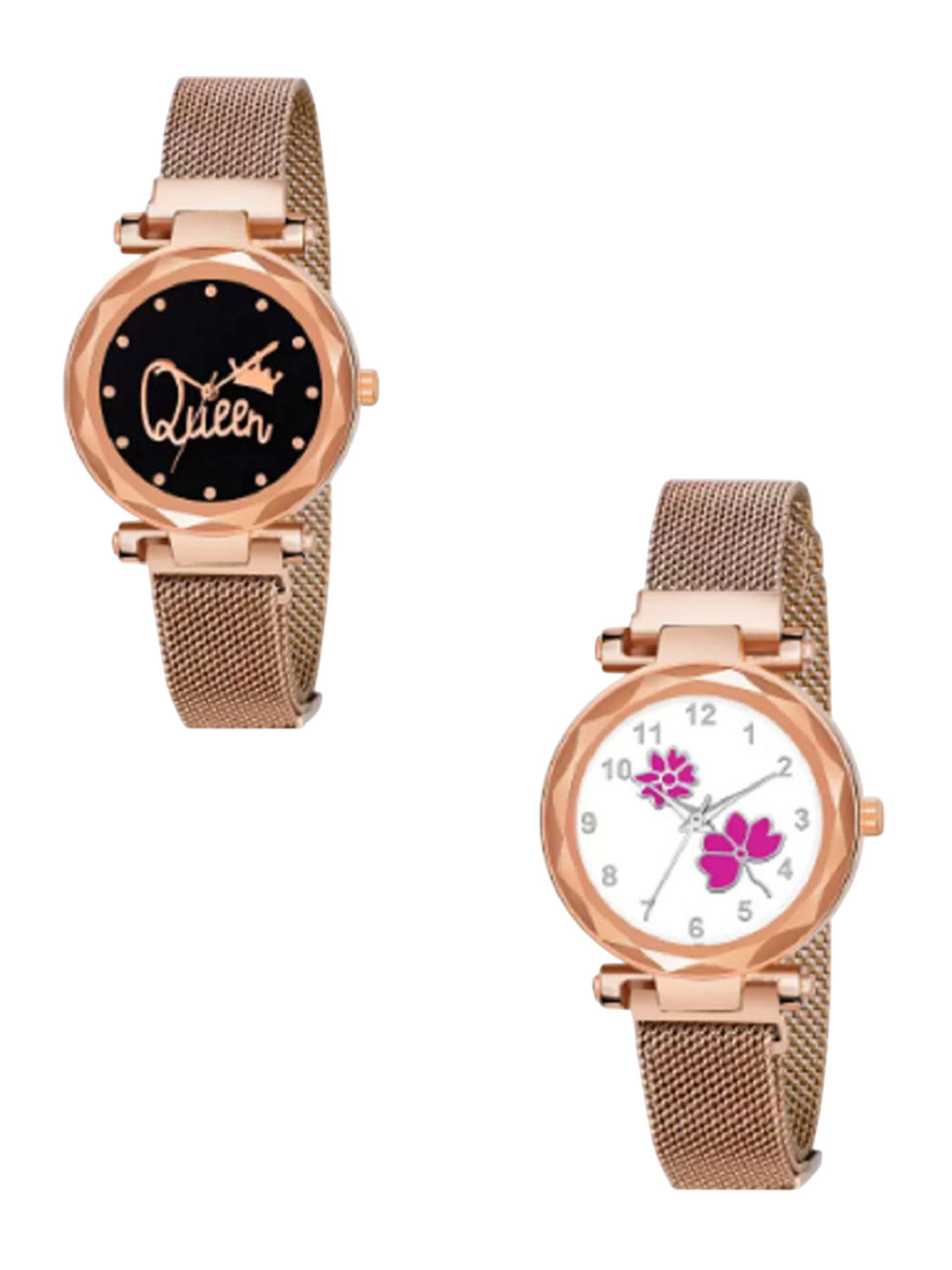 Miss Perfect Women Pack Of 2 Round Dial & Textured Straps Analogue Watch DF192