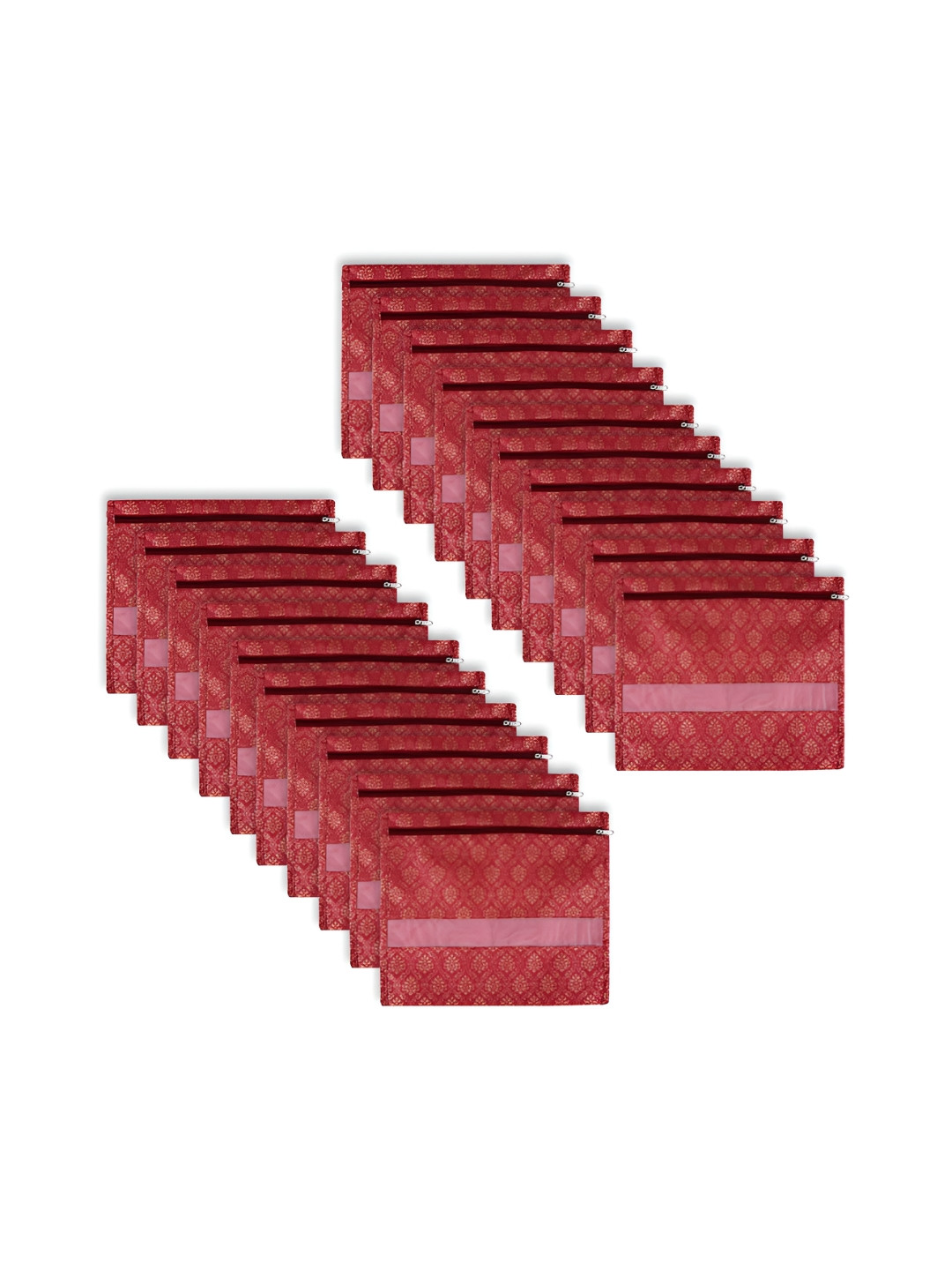 Aura Maroon And White 20 Pieces Non-Woven Printed Single Saree Clothes Bags