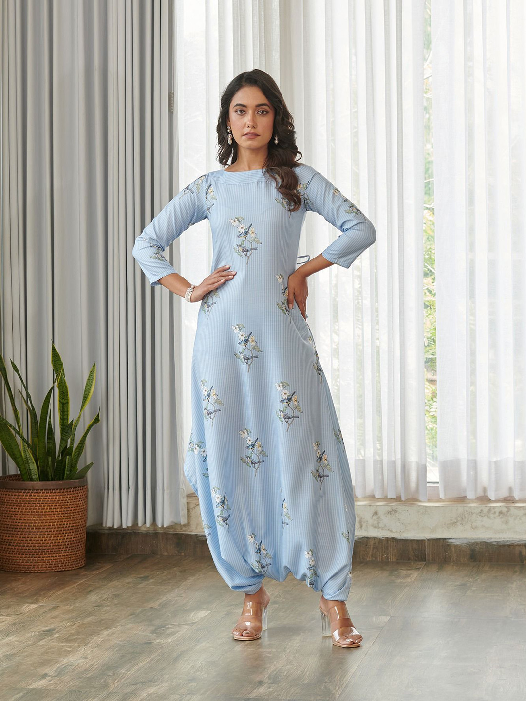 Pasha Women Floral Printed Boat Neck Basic Dhoti Culotte Jumpsuit