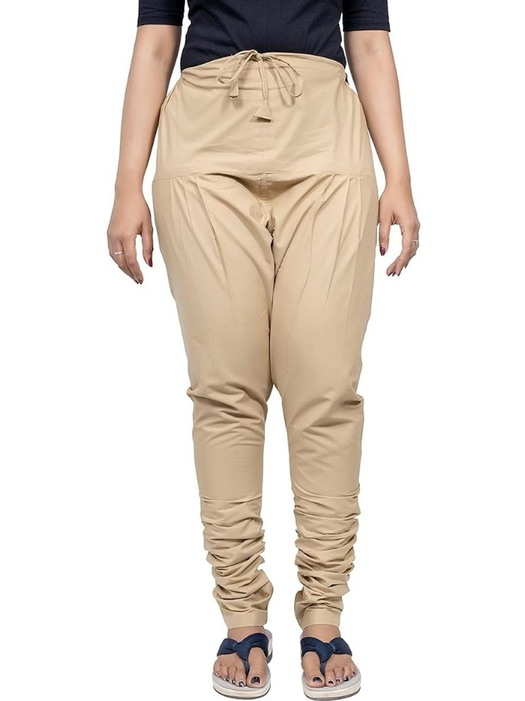 Happy Bunny Women Khaki Straight Fit Solid High-Rise Cotton Salwar Gathering Pant