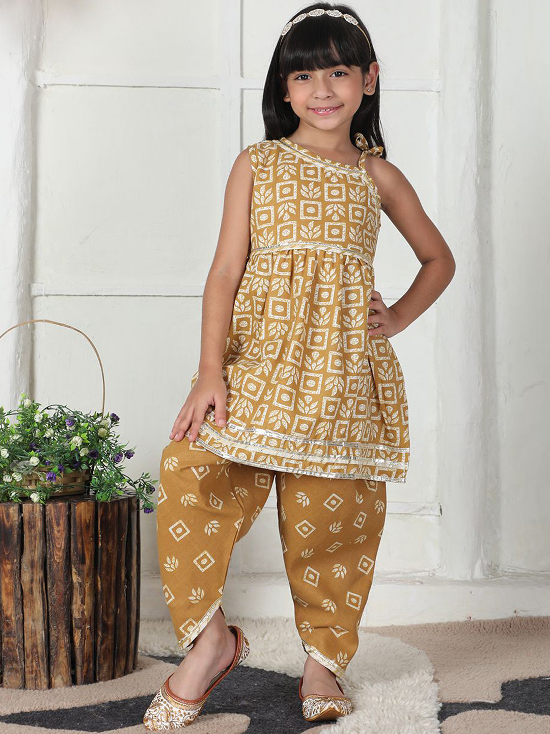 Girls Floral Printed A-Line Kurta with Dhoti Pants
