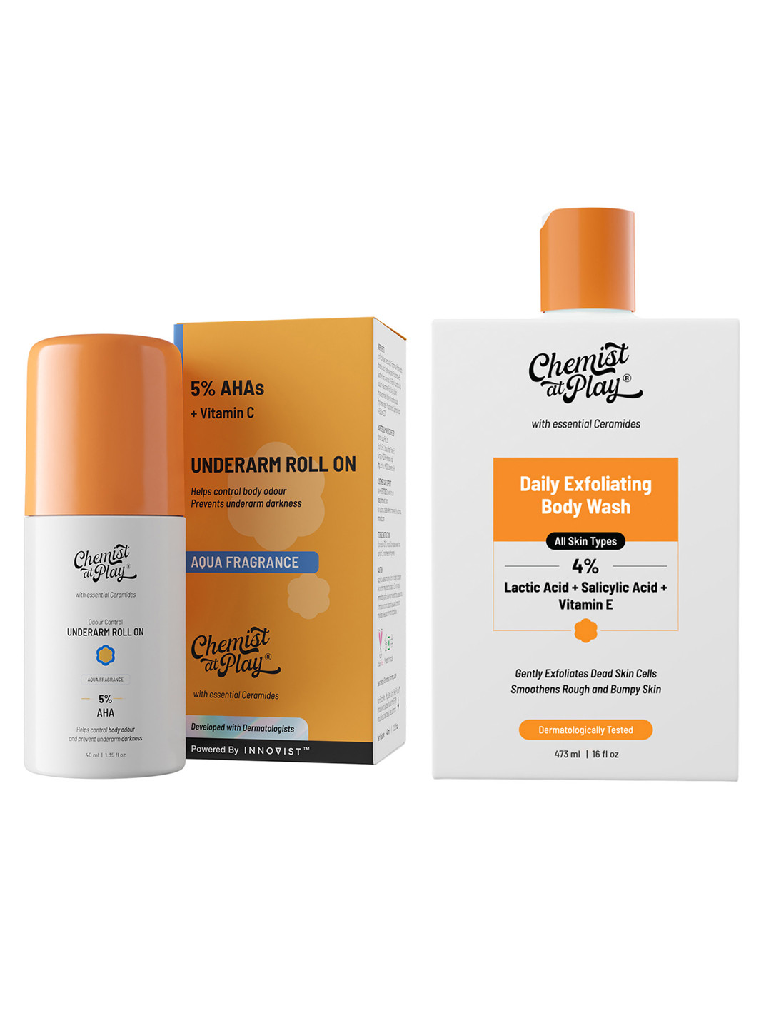 Chemist at Play Set of Underarm Roll On 40ml & Daily Exfoliating Body Wash 473ml