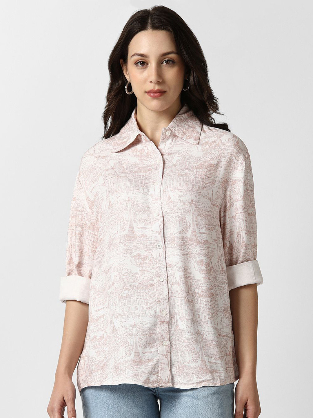 Van Heusen Woman Graphic Printed Spread Collar Casual Shirt