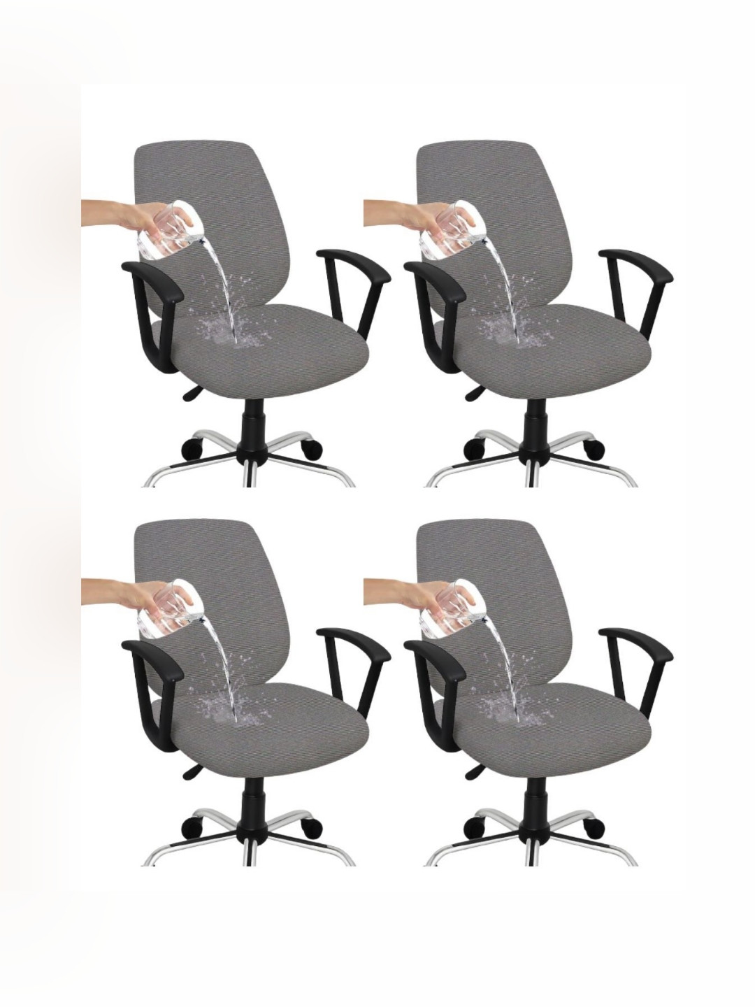 Lazi 4 Piece Light Grey Dry-Fit  Water-Resistant 220 GSM Stretchable Chair Cover