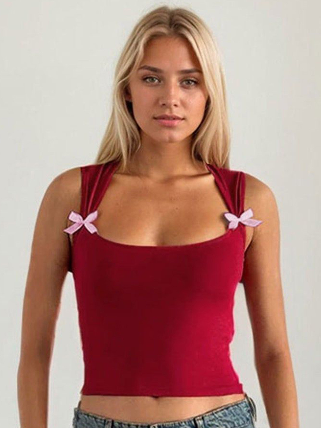 Outzidr Women Broad Strap Bow Attached Tank Top