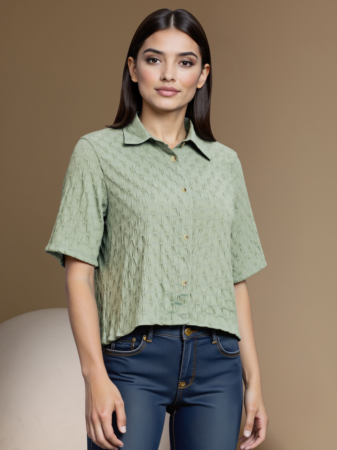 Chemistry Shirring Detail Boxy Casual Shirt